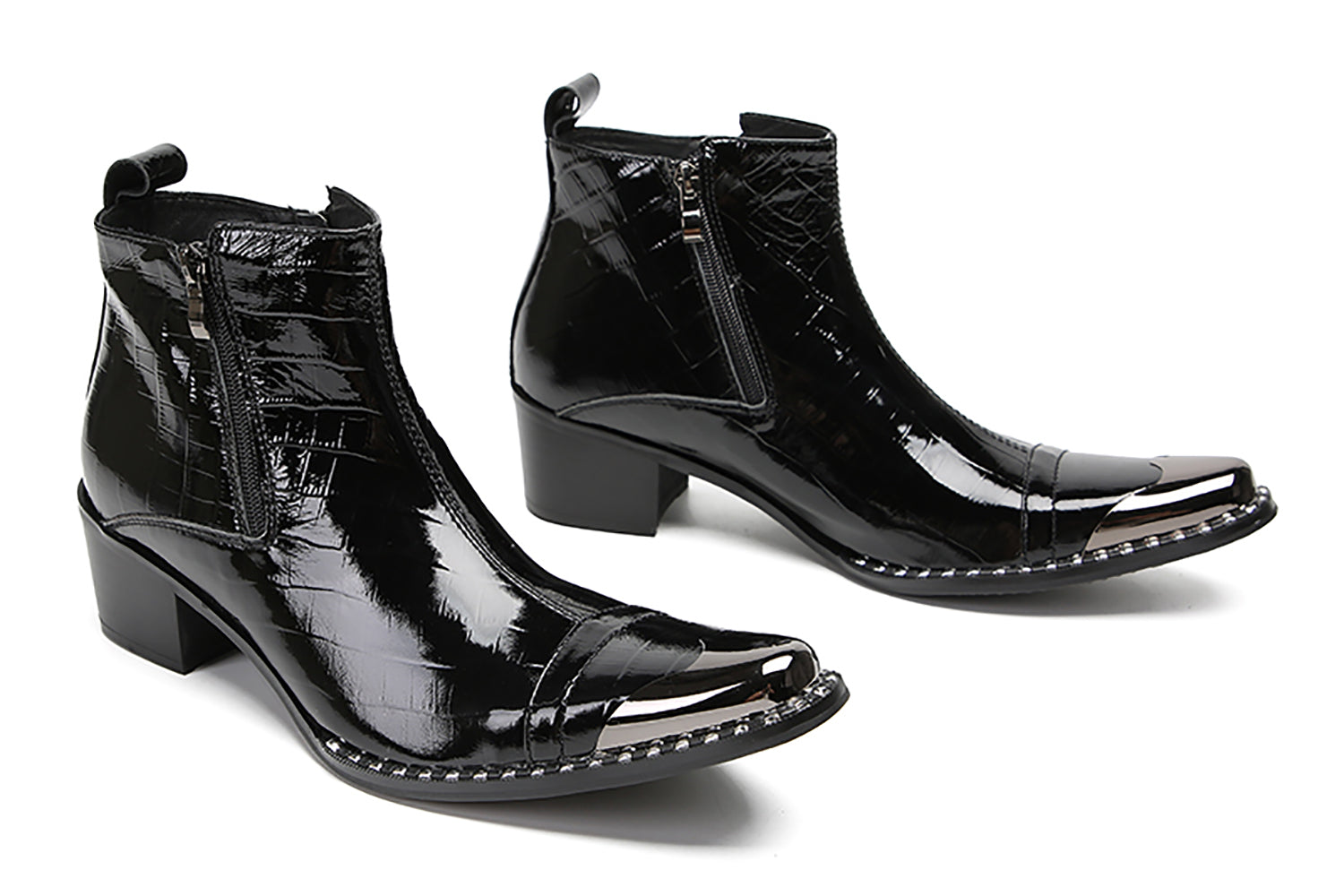 Botas occidentales con cremallera de dos caras y punta de metal para hombre