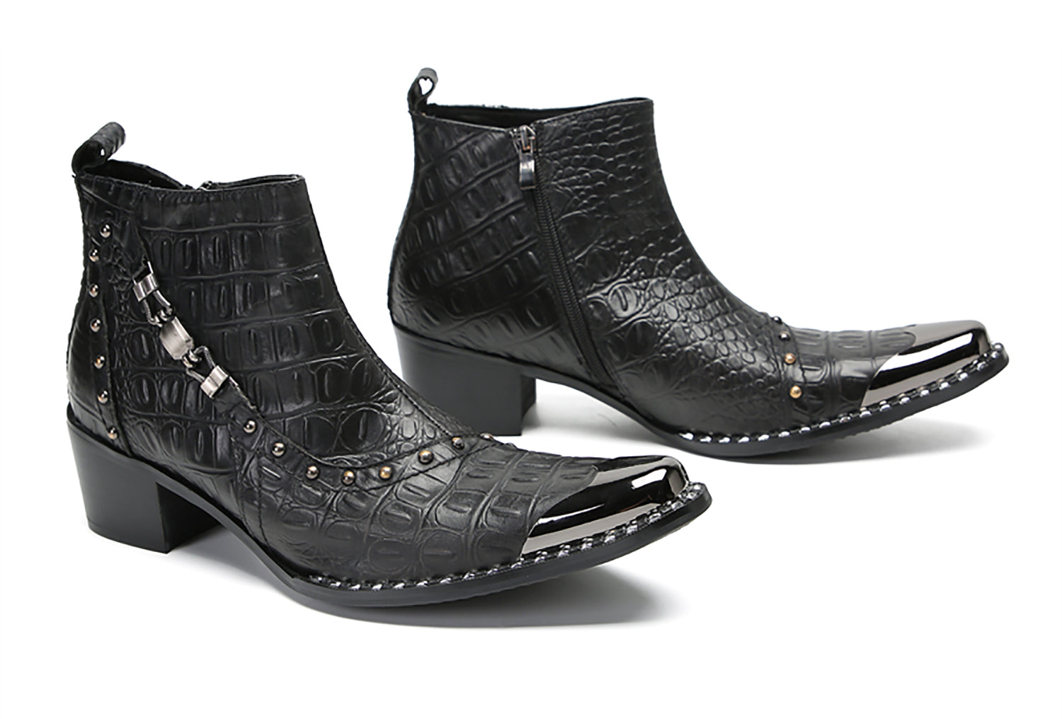 Men's Metal-Square Toe Beaded Western Boots