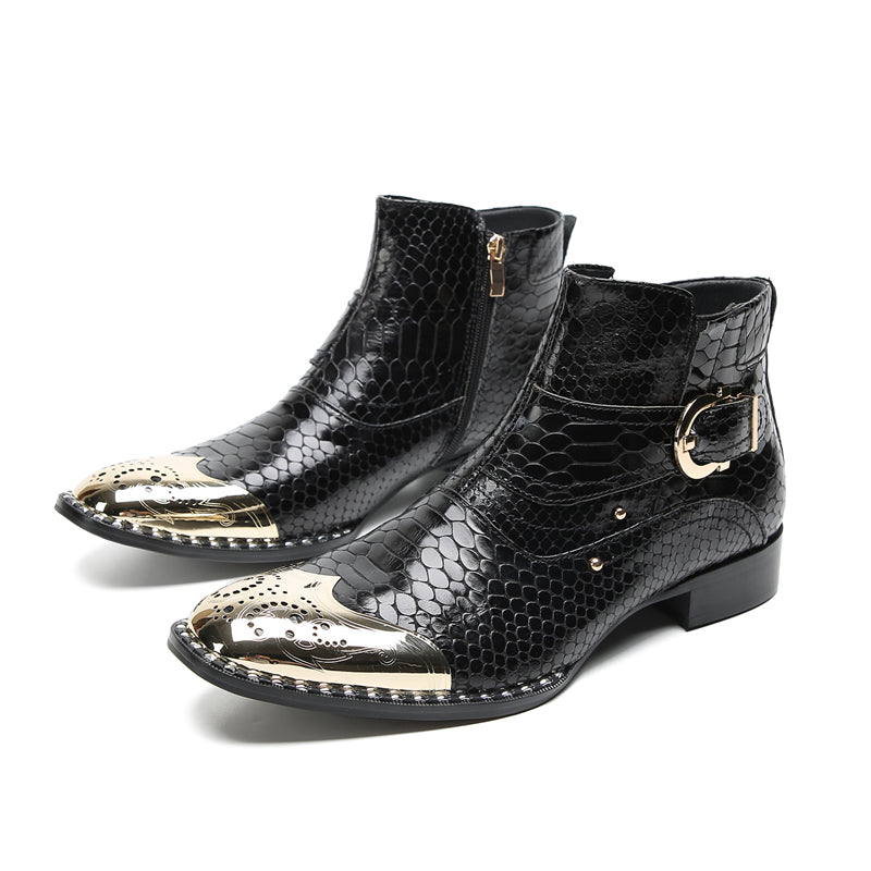 Botas vaqueras con botones y punta de metal para hombre