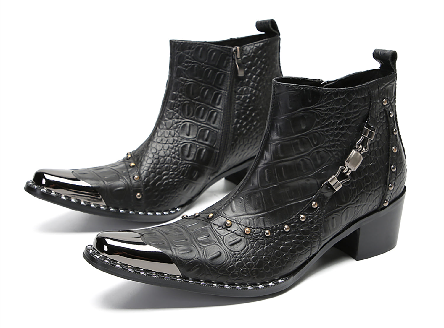 Men's Metal-Square Toe Beaded Western Boots