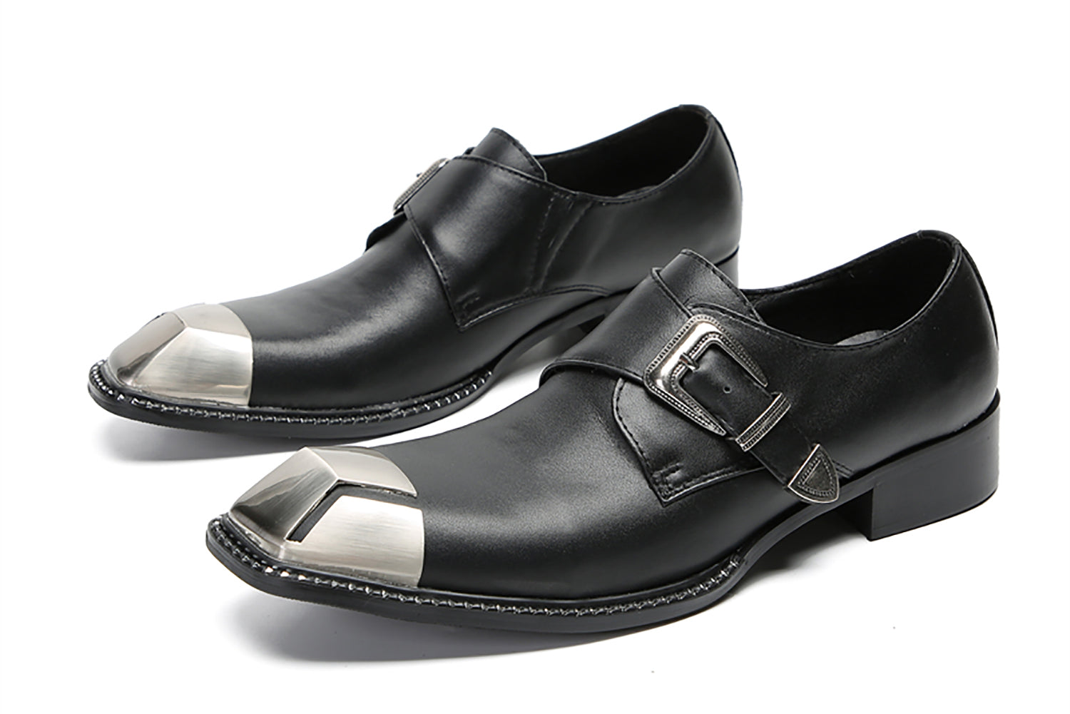 Mocasines occidentales informales con hebilla de punta cuadrada de metal para hombre