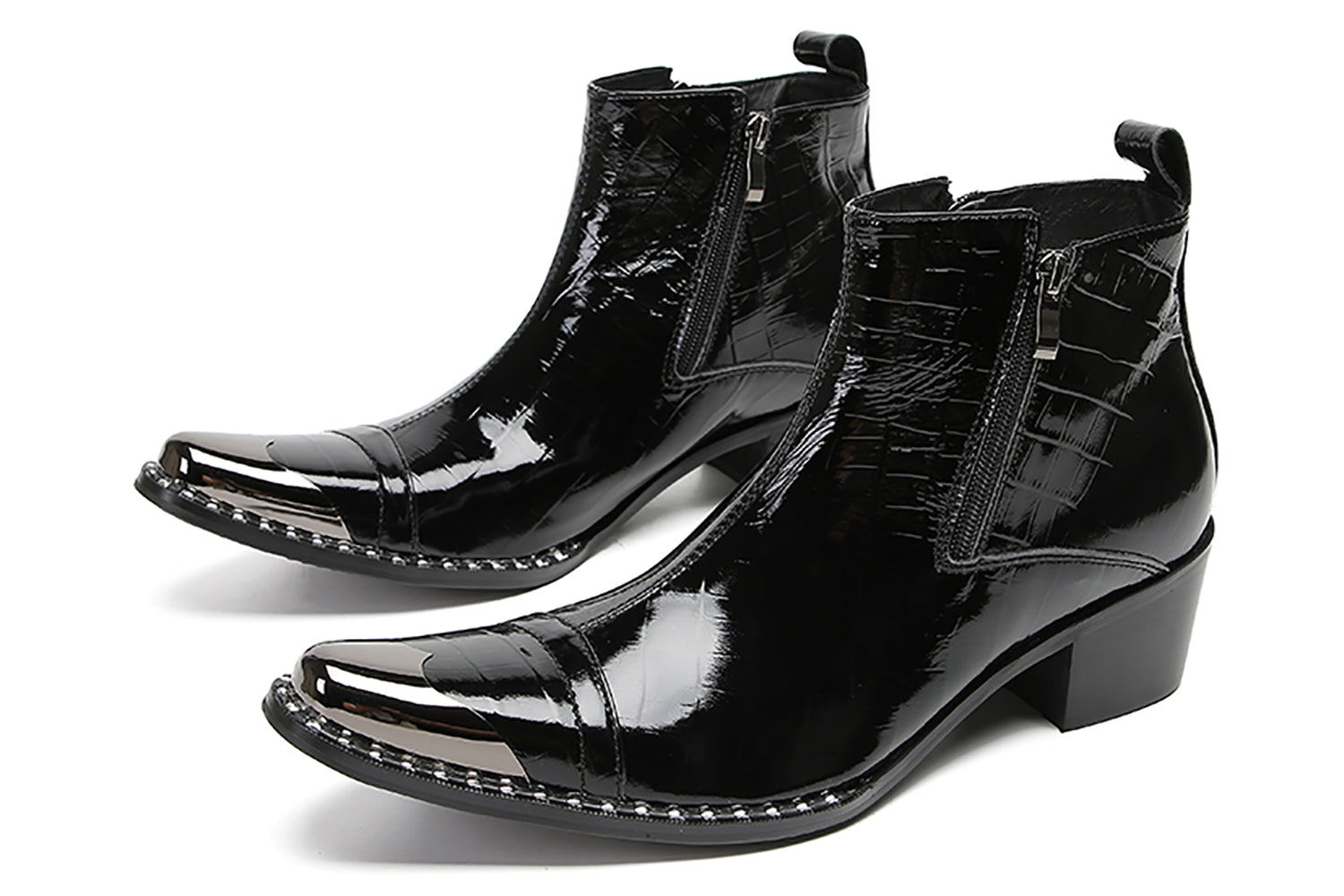 Botas occidentales con cremallera de dos caras y punta de metal para hombre