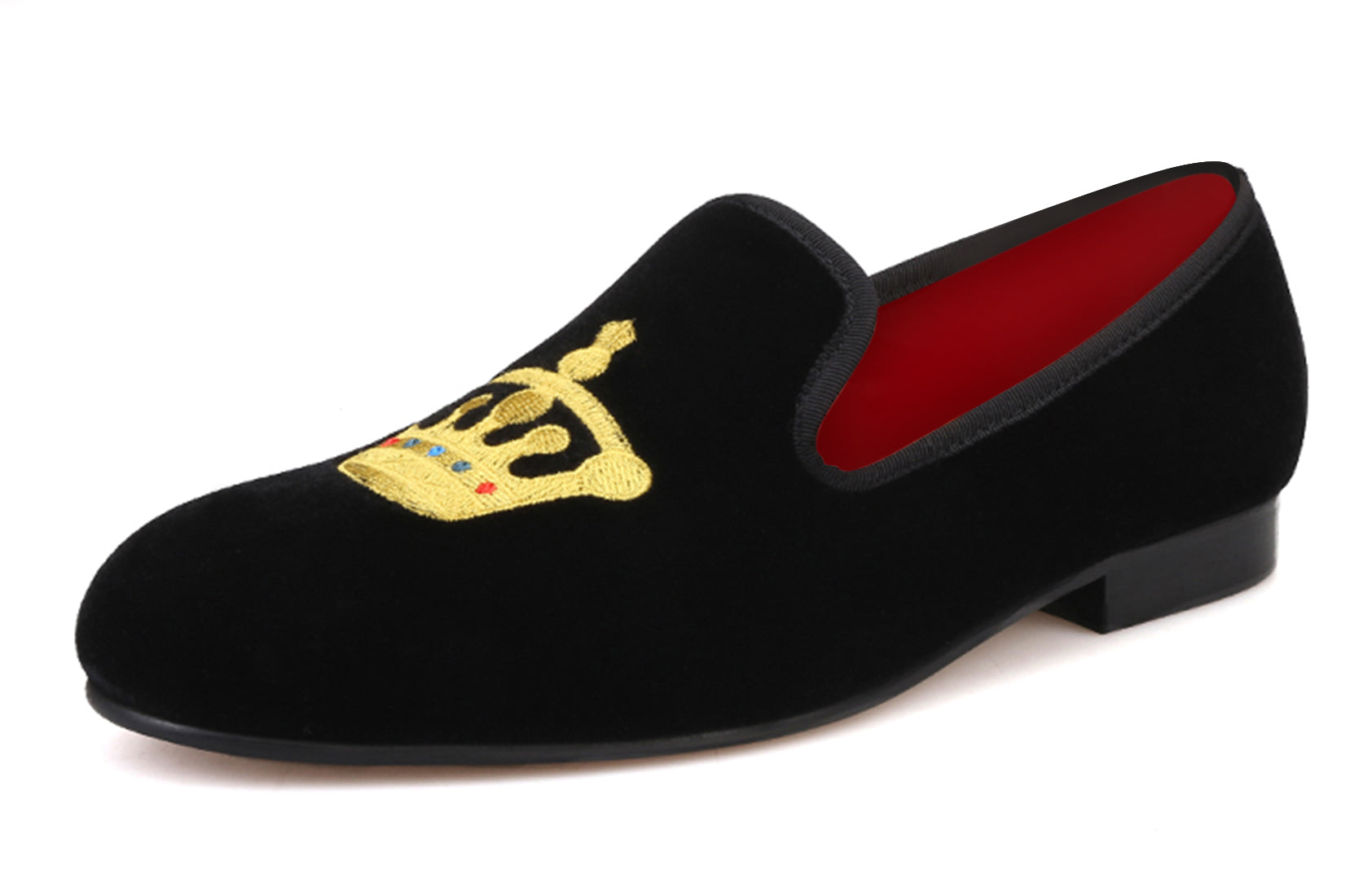 Mens Suede Loafers Embroidered Crown Slip On Shoes