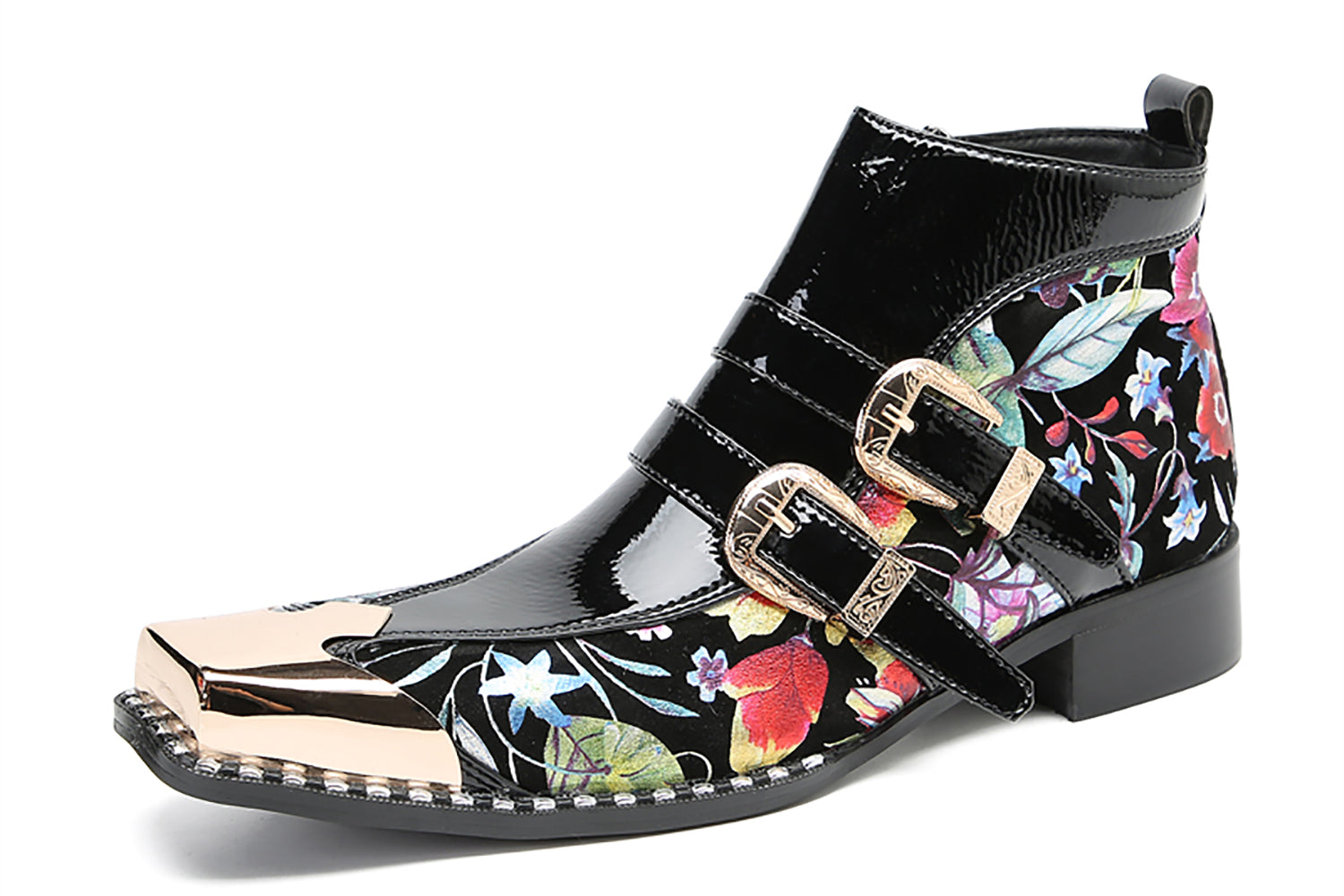 Botas vaqueras con botones dobles y punta cuadrada de metal para hombre