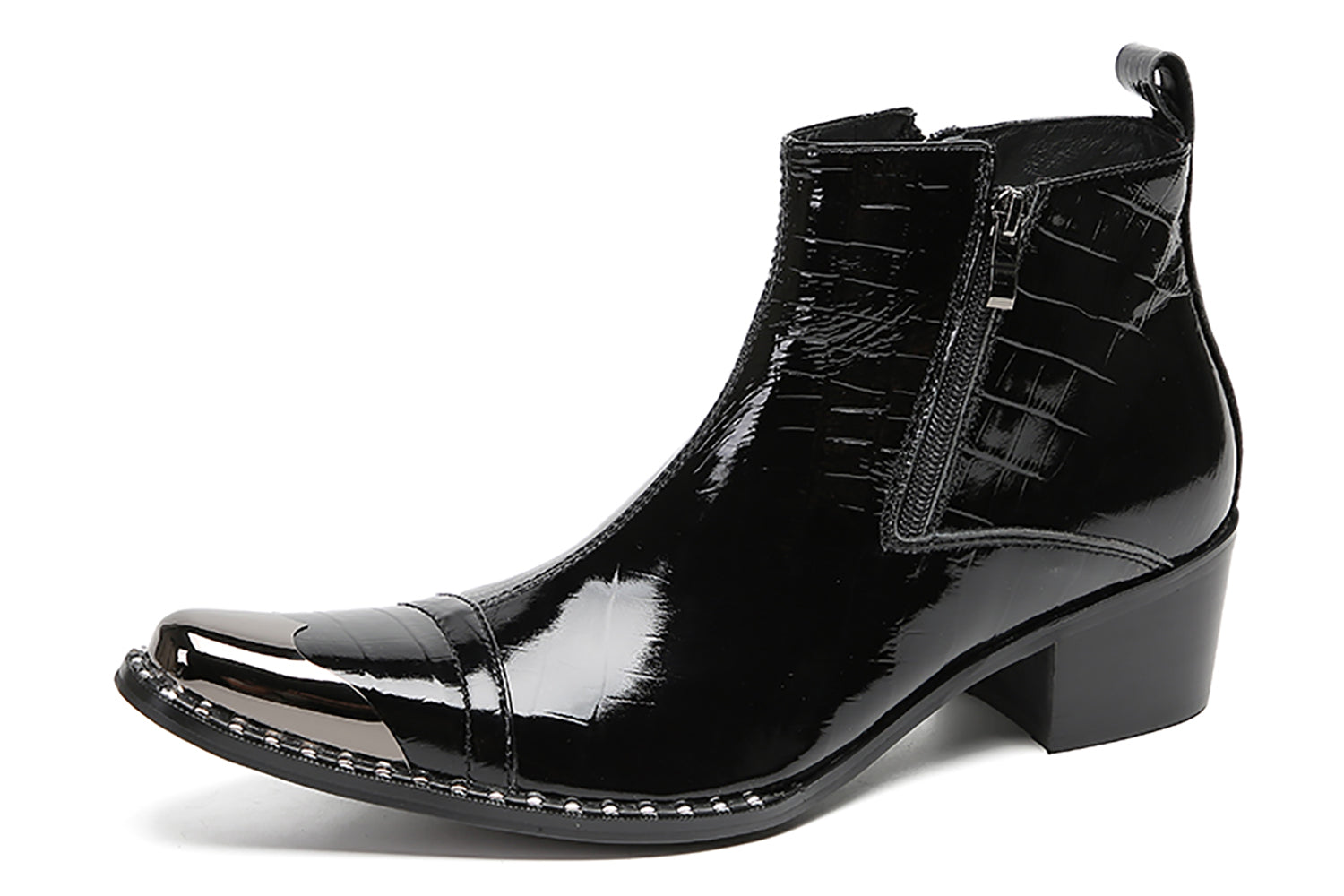 Botas occidentales con cremallera de dos caras y punta de metal para hombre