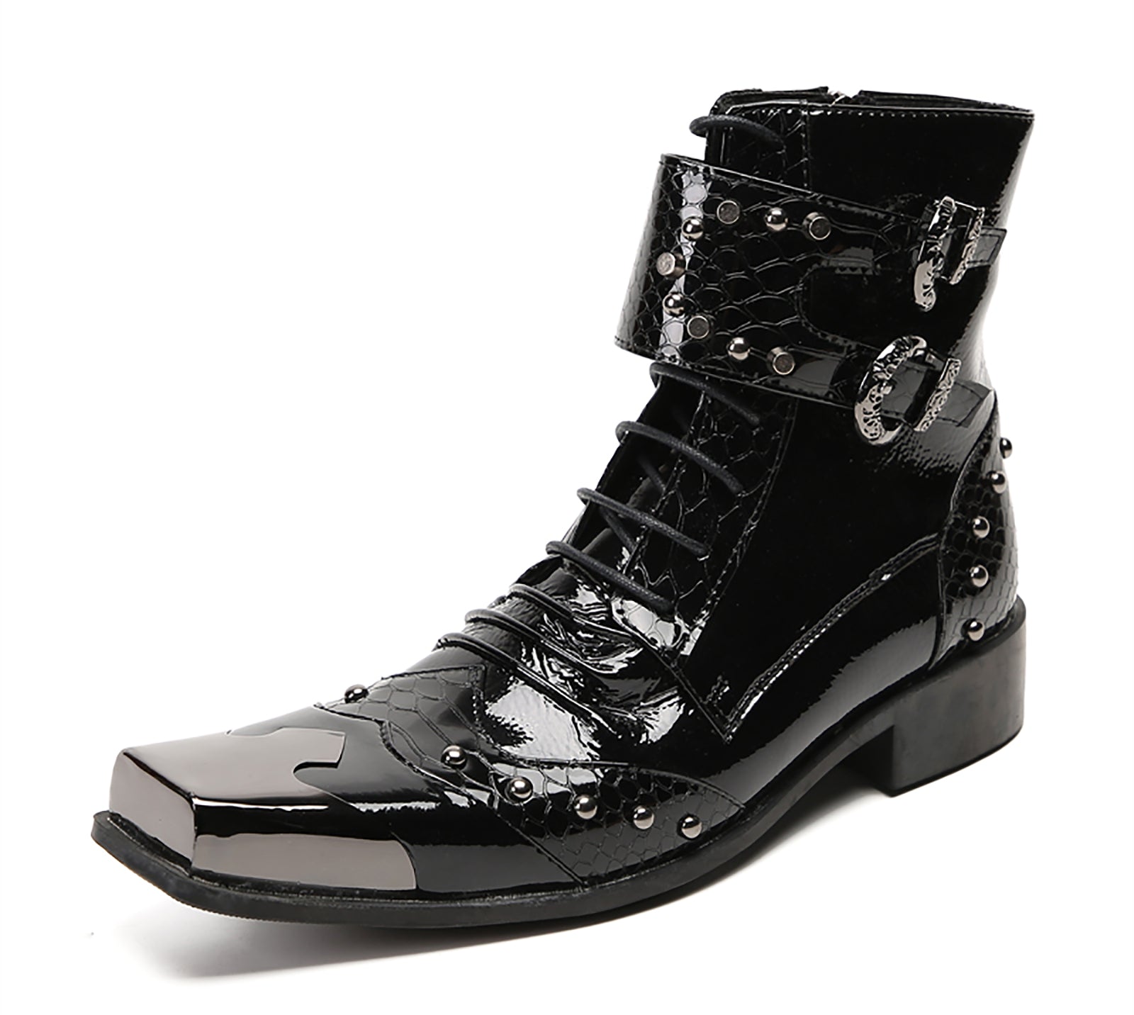 Men's Metal Square-Toe Buckle Western Western Boots