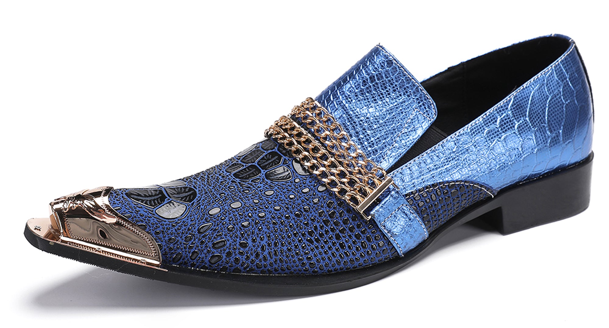 Mens Casual Gold Chain Sparkling Western Loafers