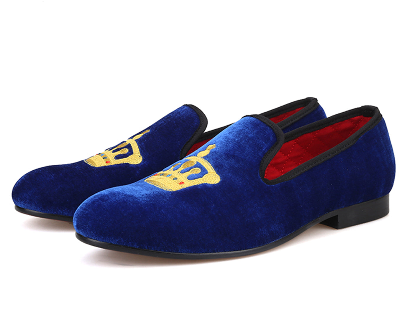 Mens Suede Loafers Embroidered Crown Slip On Shoes