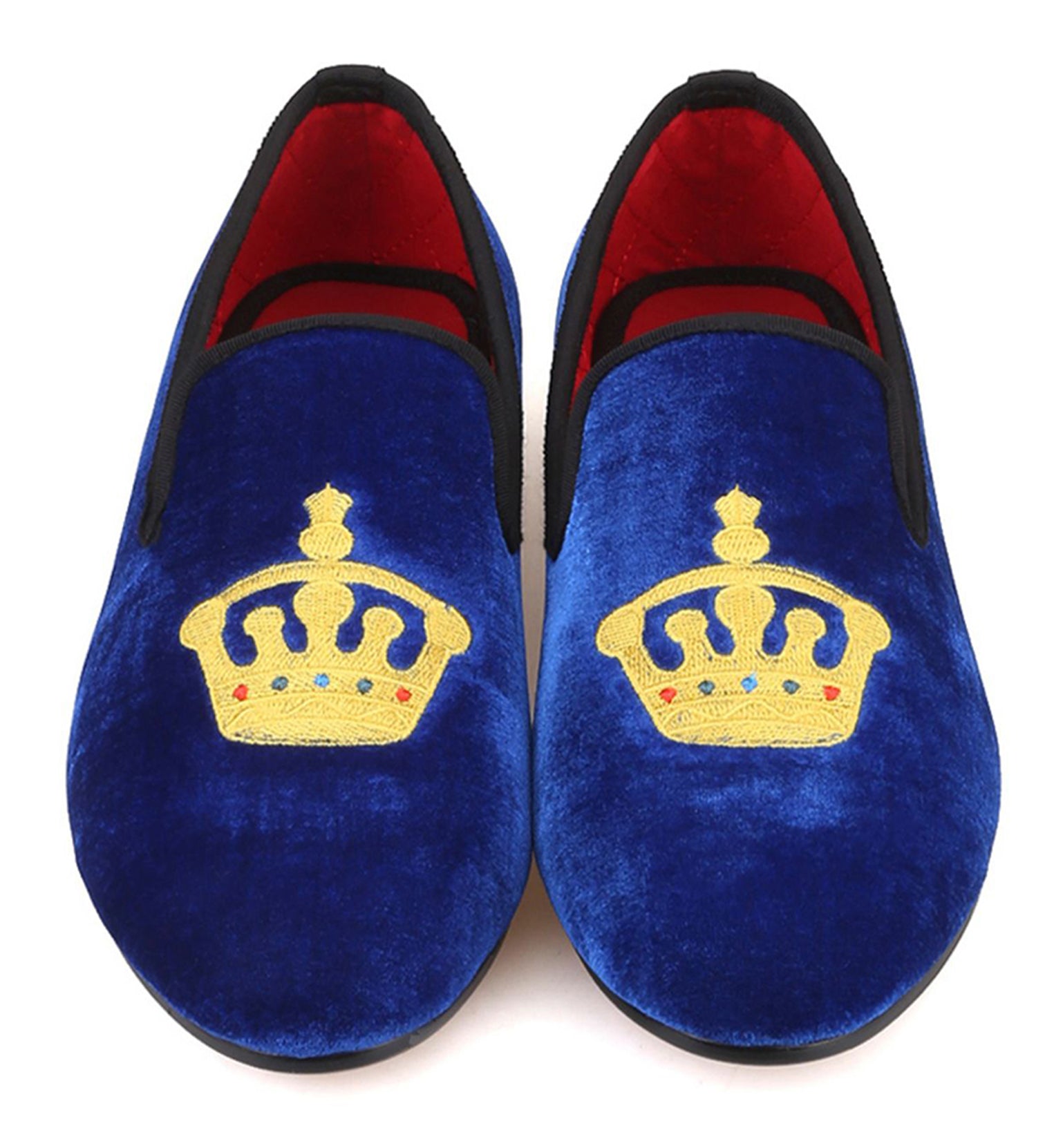 Mens Suede Loafers Embroidered Crown Slip On Shoes