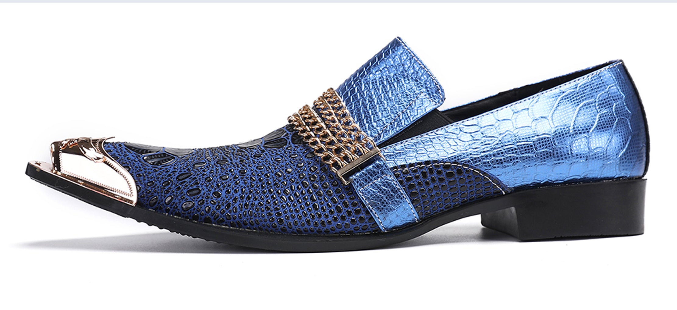Mens Casual Gold Chain Sparkling Western Loafers