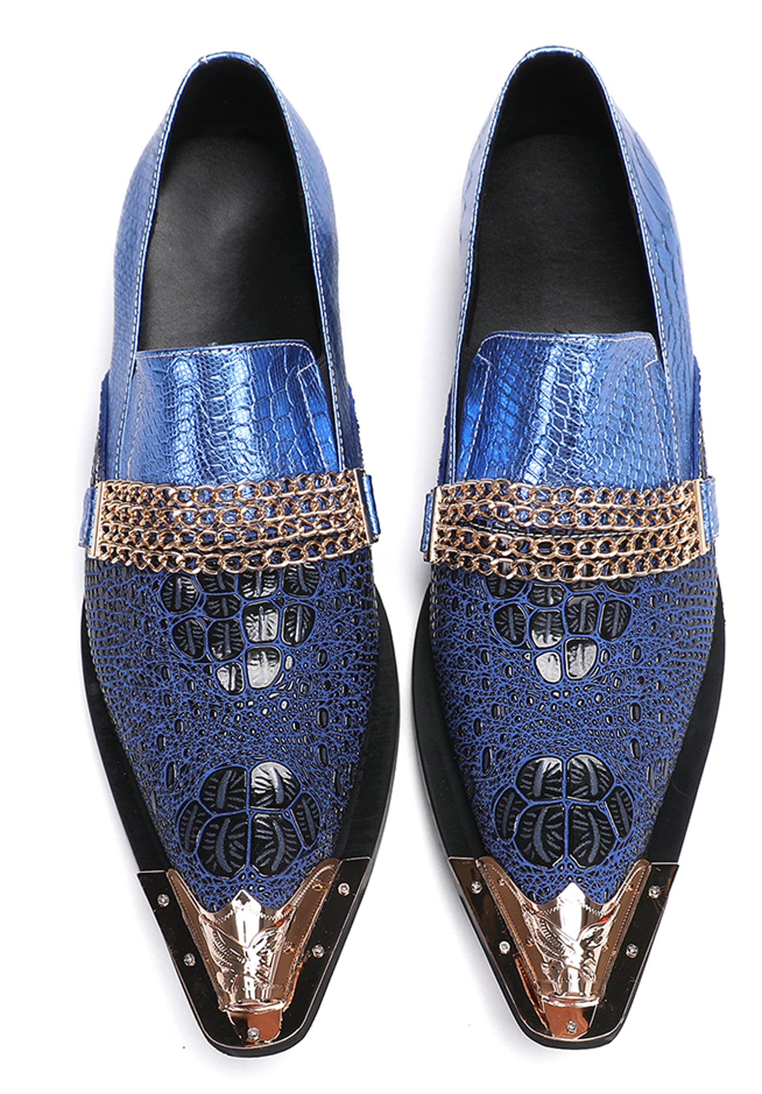Mens Casual Gold Chain Sparkling Western Loafers