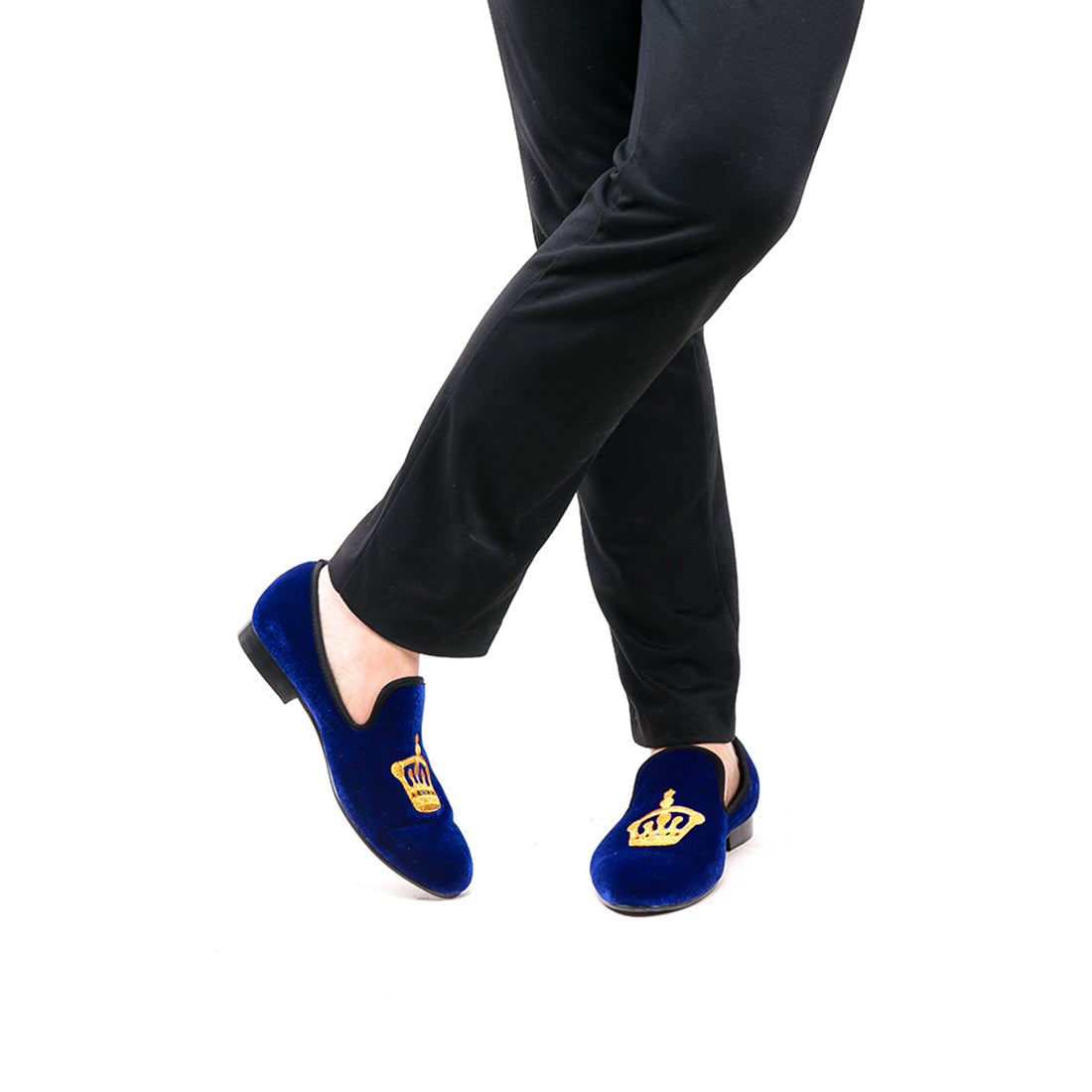 Mens Suede Loafers Embroidered Crown Slip On Shoes