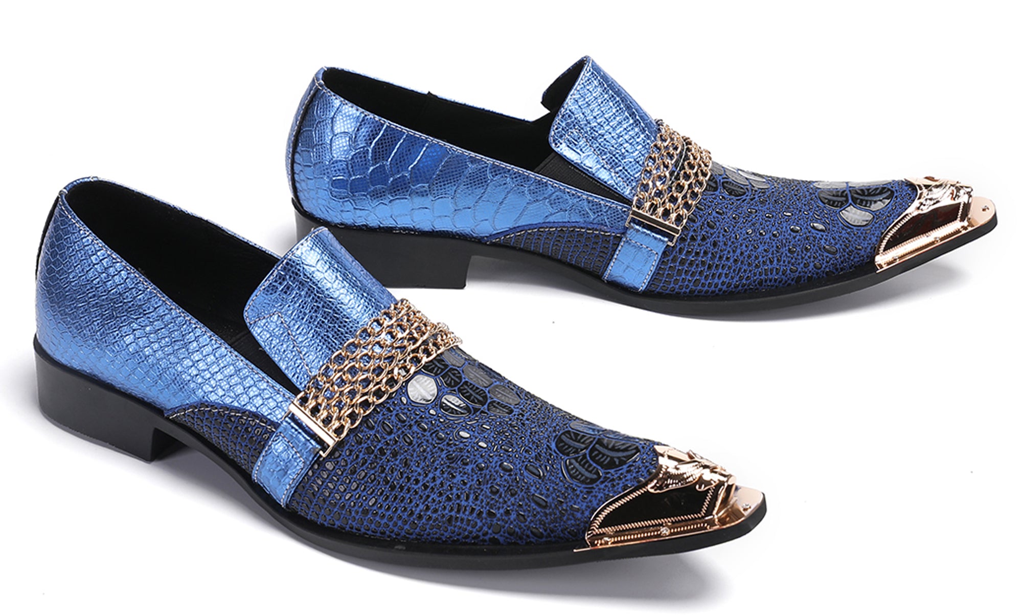 Mens Casual Gold Chain Sparkling Western Loafers