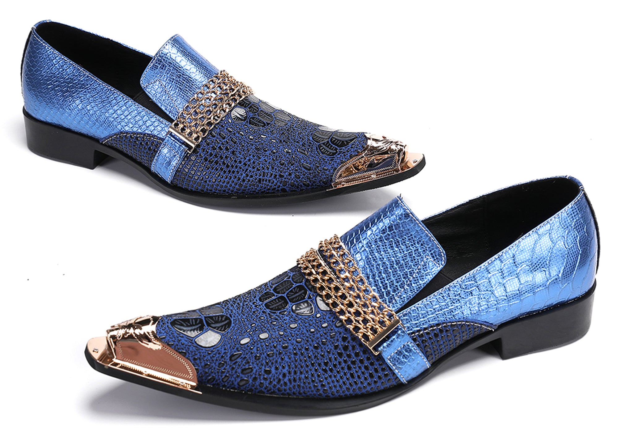 Mens Casual Gold Chain Sparkling Western Loafers