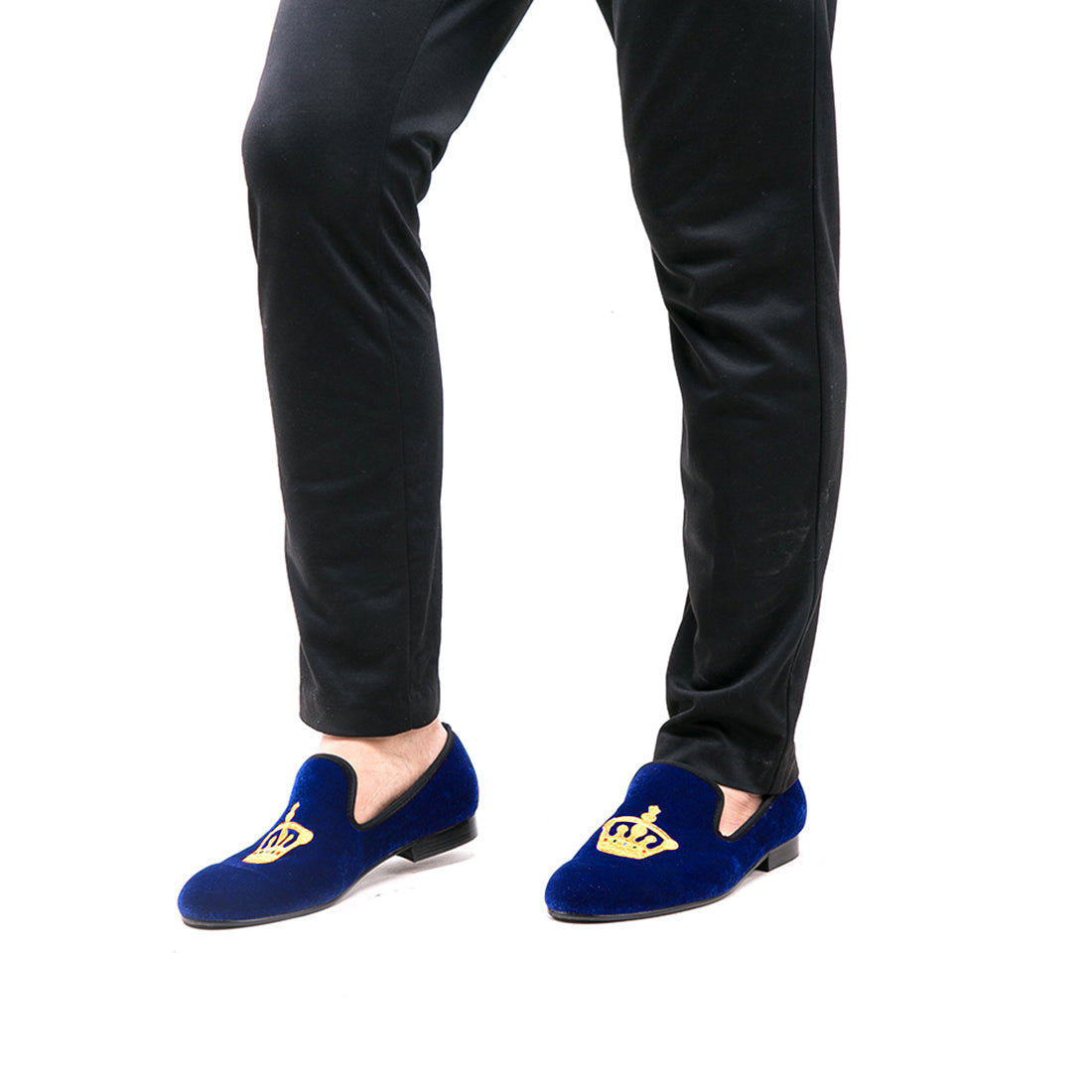 Mens Suede Loafers Embroidered Crown Slip On Shoes