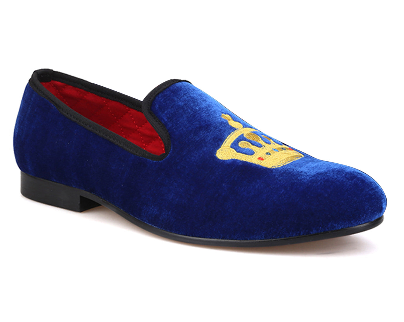Mens Suede Loafers Embroidered Crown Slip On Shoes