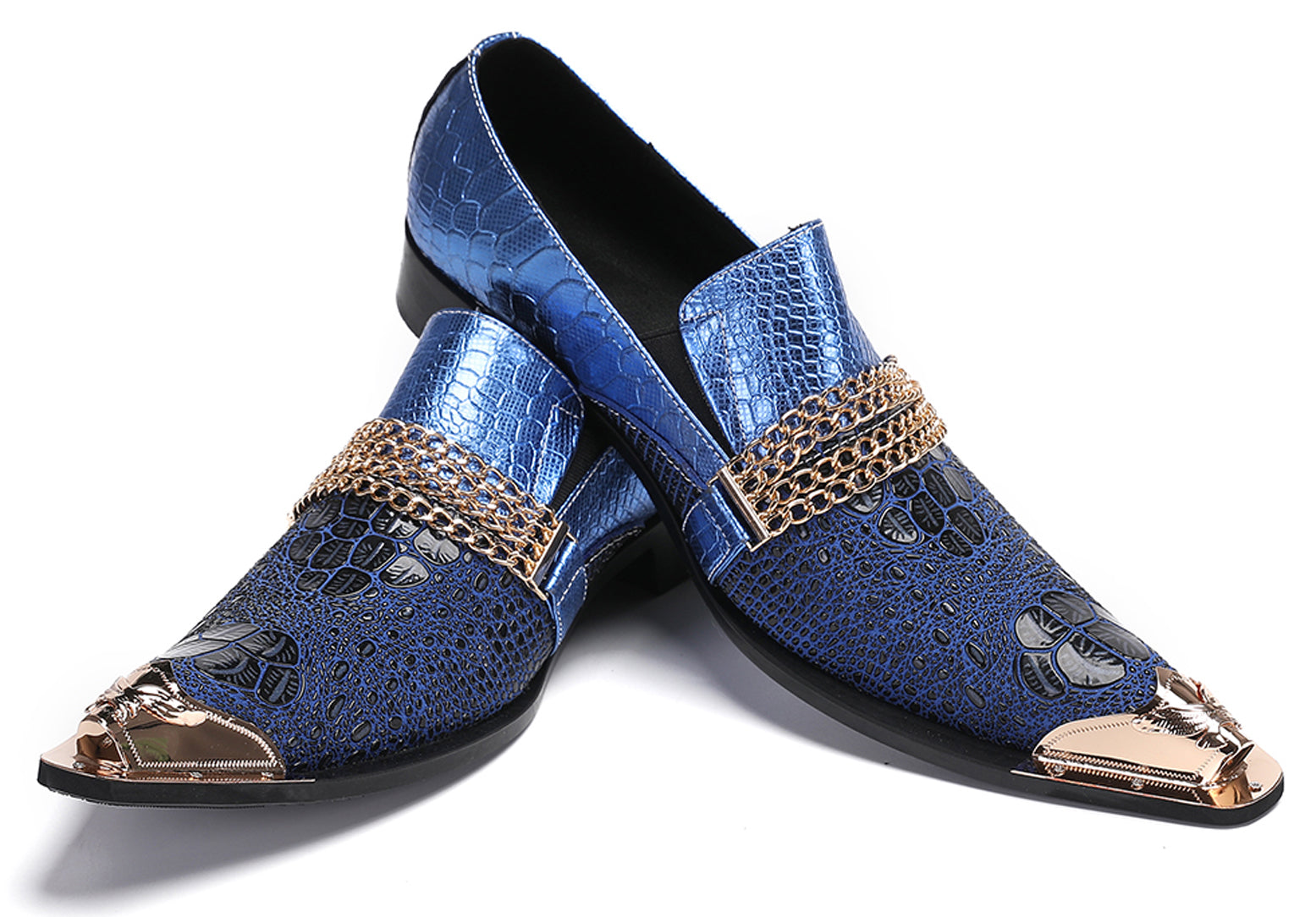 Mens Casual Gold Chain Sparkling Western Loafers