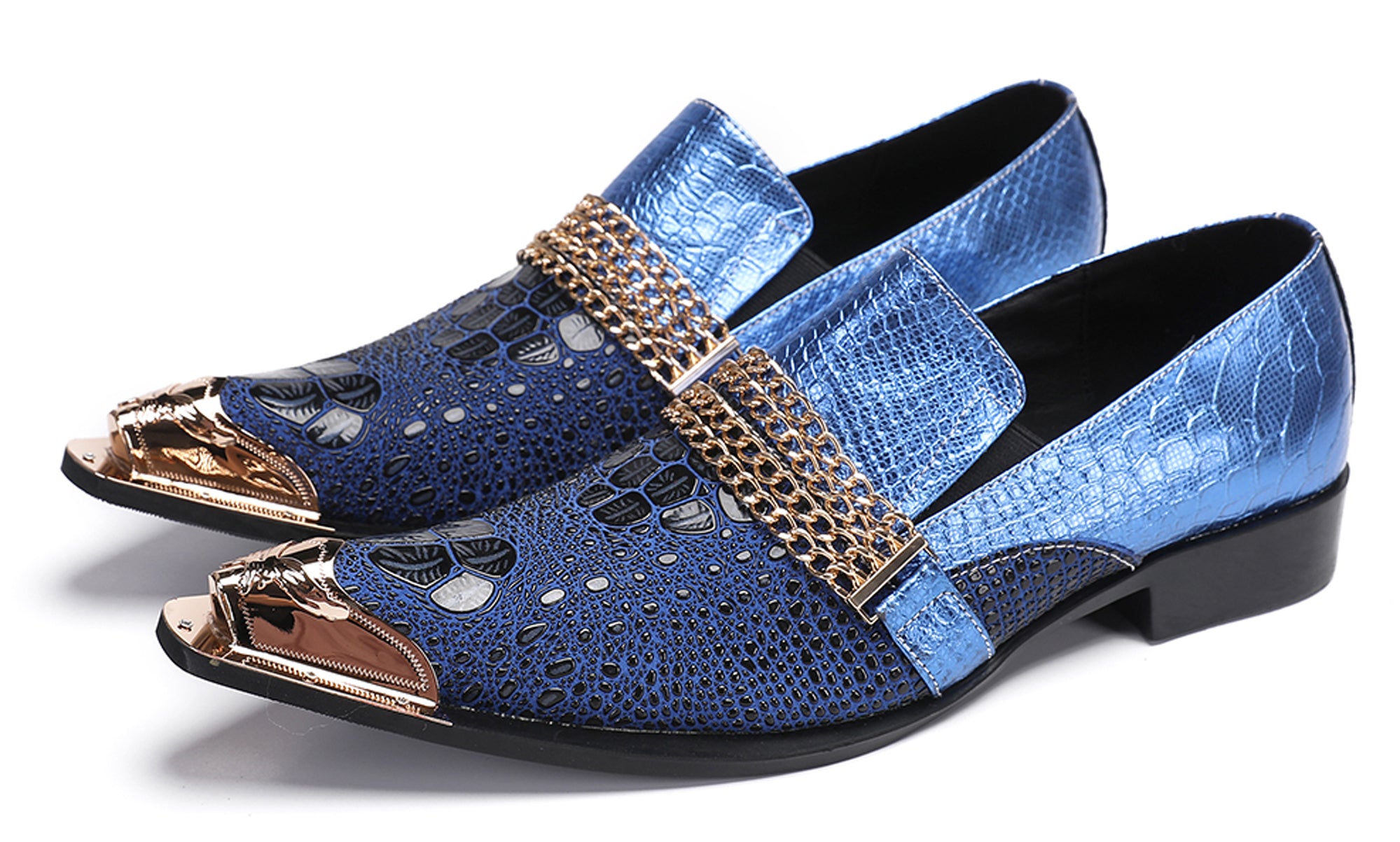 Mens Casual Gold Chain Sparkling Western Loafers