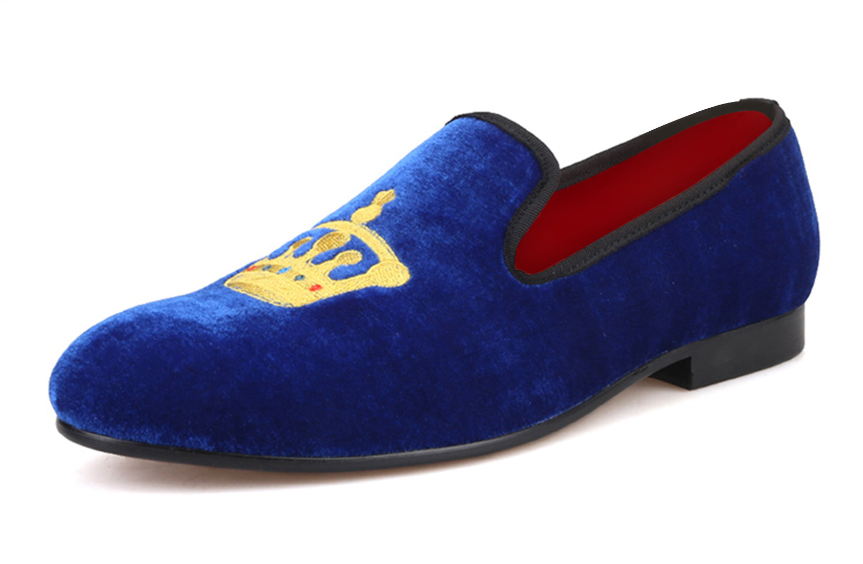 Mens Suede Loafers Embroidered Crown Slip On Shoes