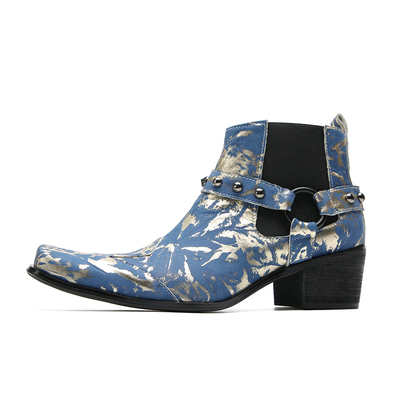 Men's Fashion Buttons Beaded Western Chelsea Boots
