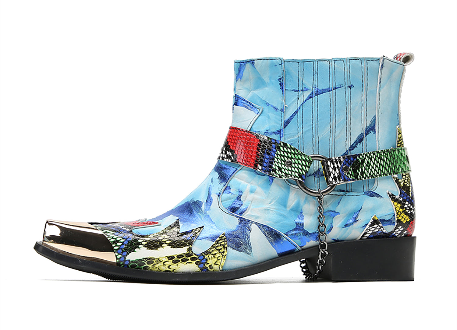 Botas vaqueras con cadena y puntera cuadrada de metal para hombre