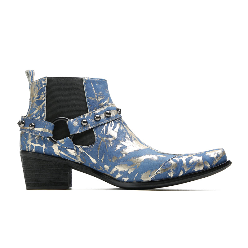 Men's Fashion Buttons Beaded Western Chelsea Boots