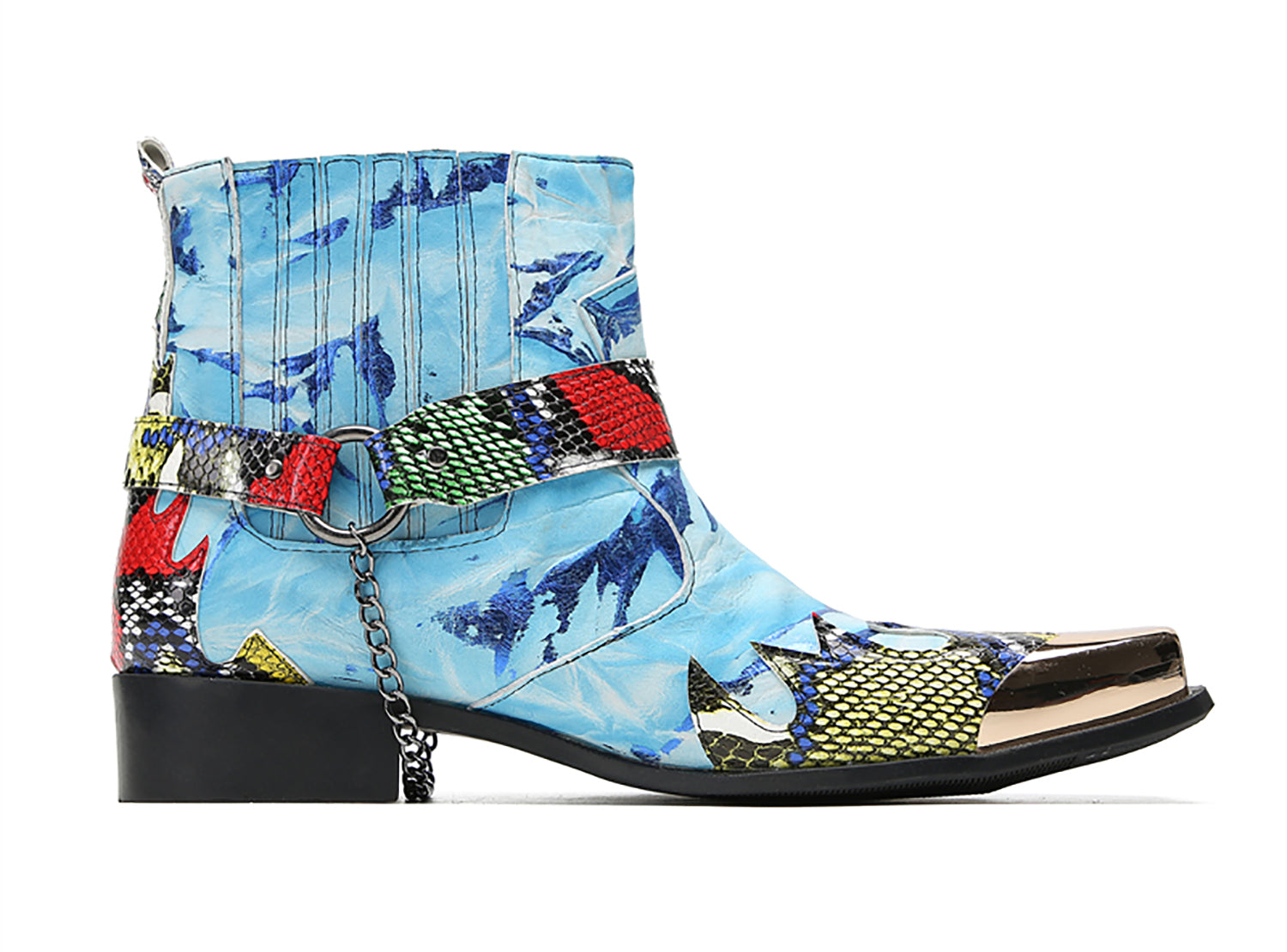 Botas vaqueras con cadena y puntera cuadrada de metal para hombre