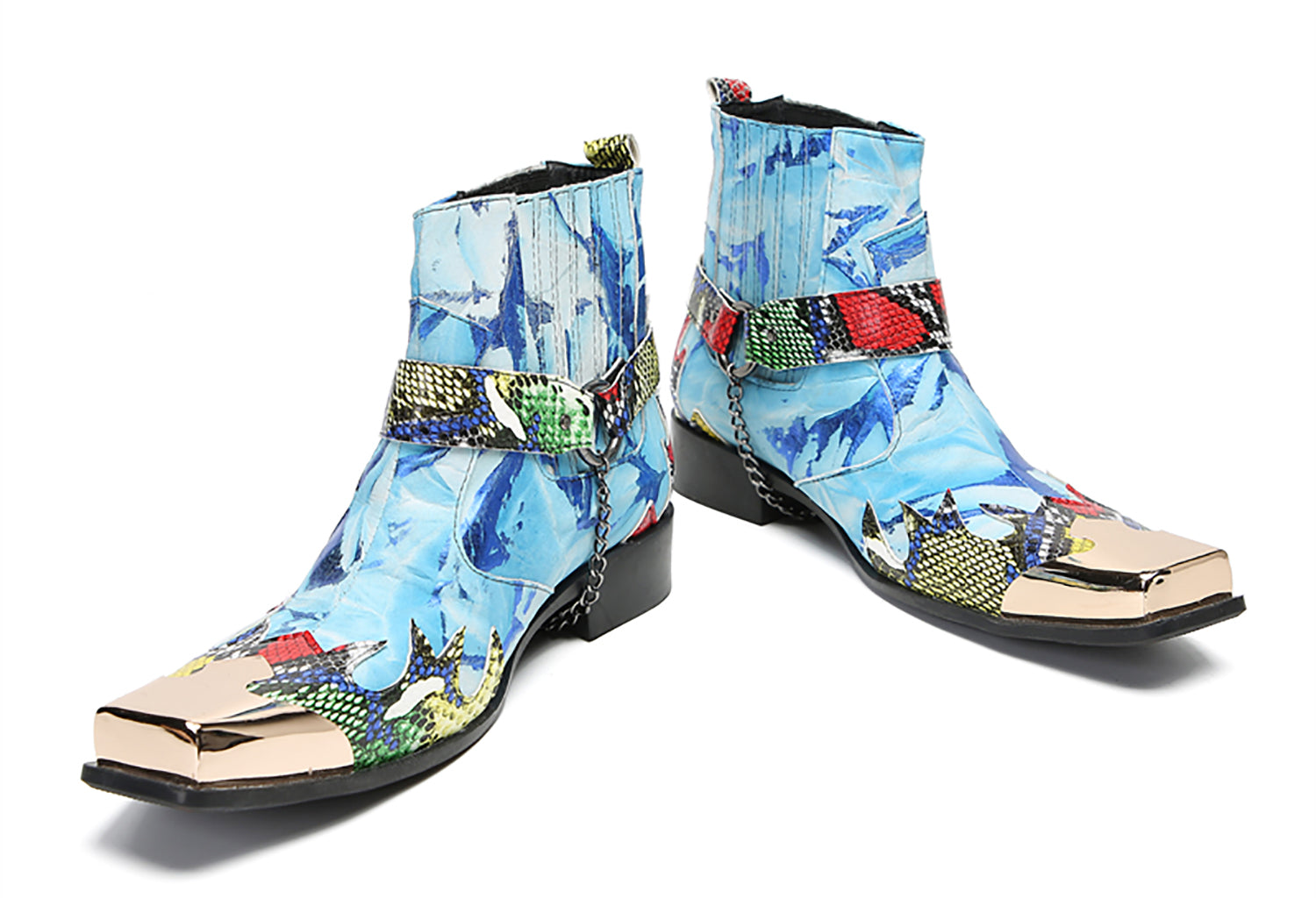 Botas vaqueras con cadena y puntera cuadrada de metal para hombre