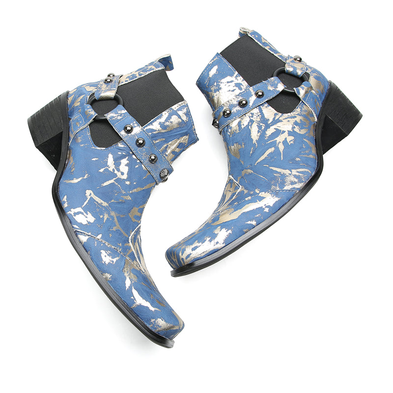 Men's Fashion Buttons Beaded Western Chelsea Boots