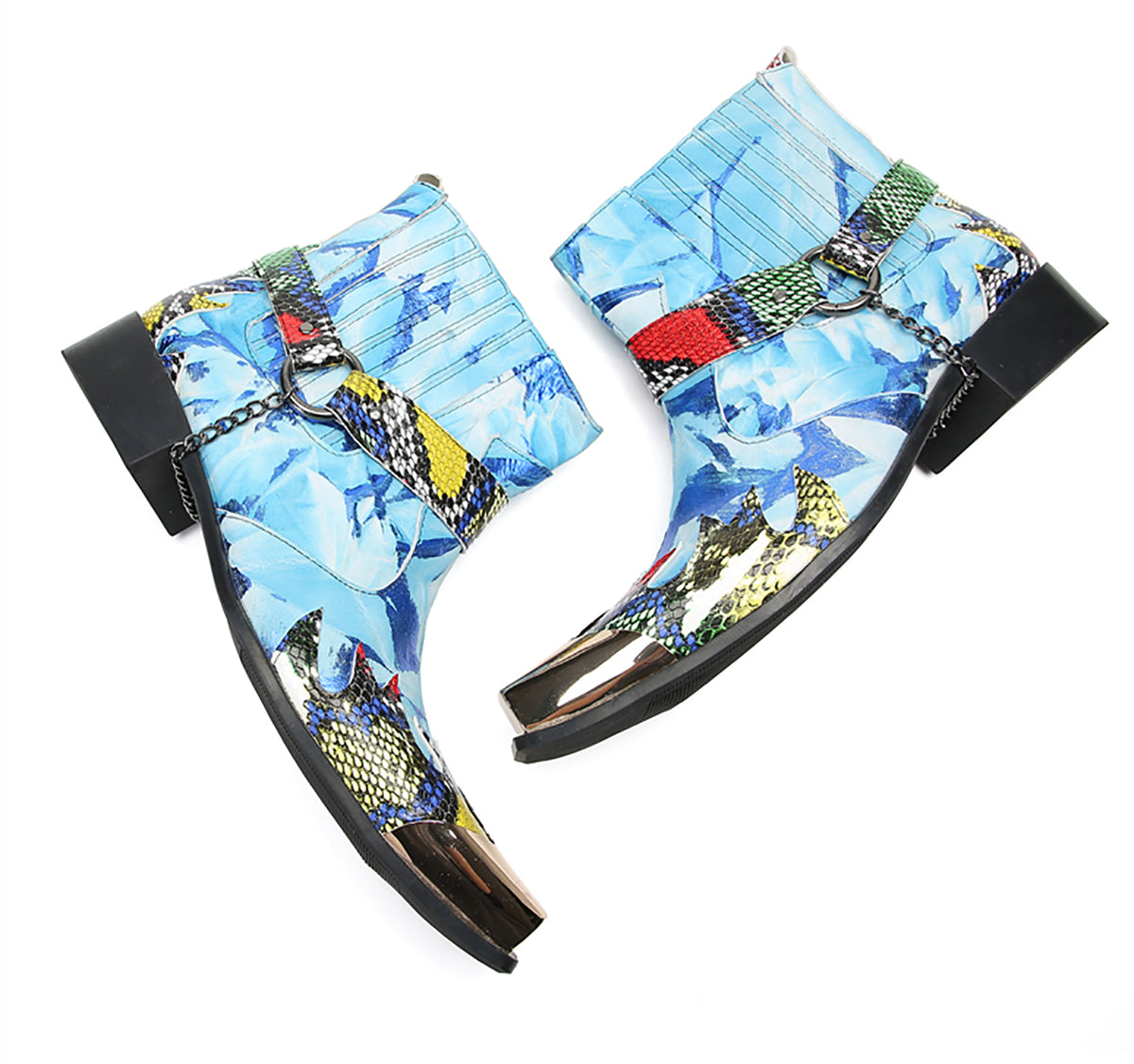 Botas vaqueras con cadena y puntera cuadrada de metal para hombre