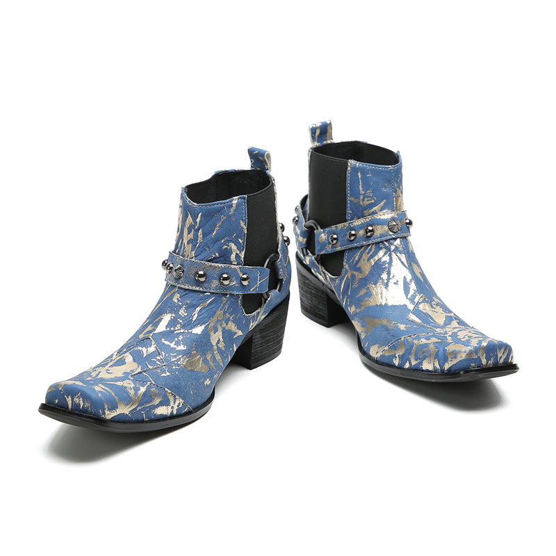 Men's Fashion Buttons Beaded Western Chelsea Boots