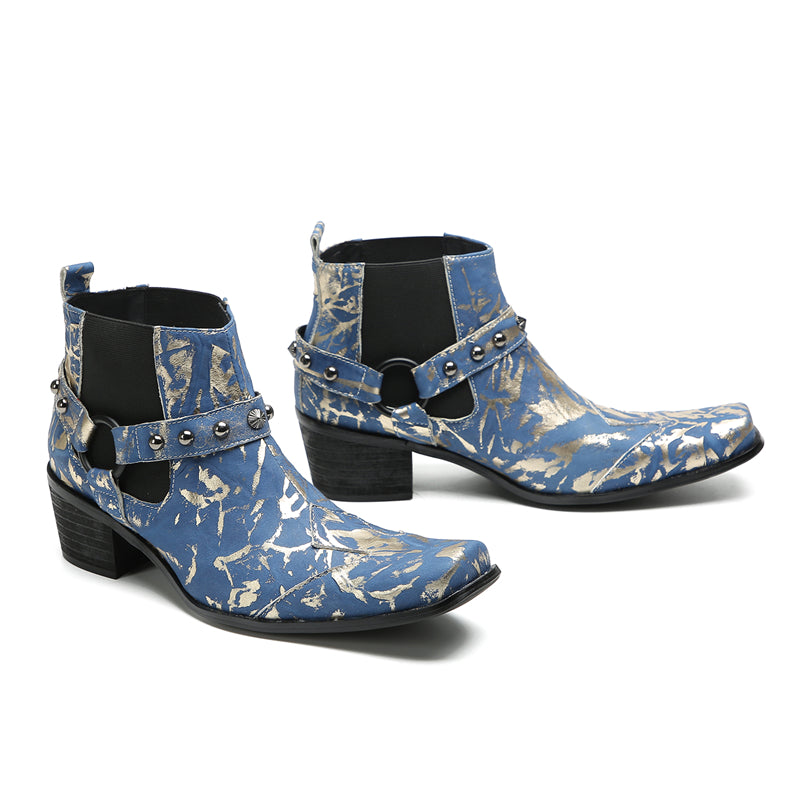 Men's Fashion Buttons Beaded Western Chelsea Boots