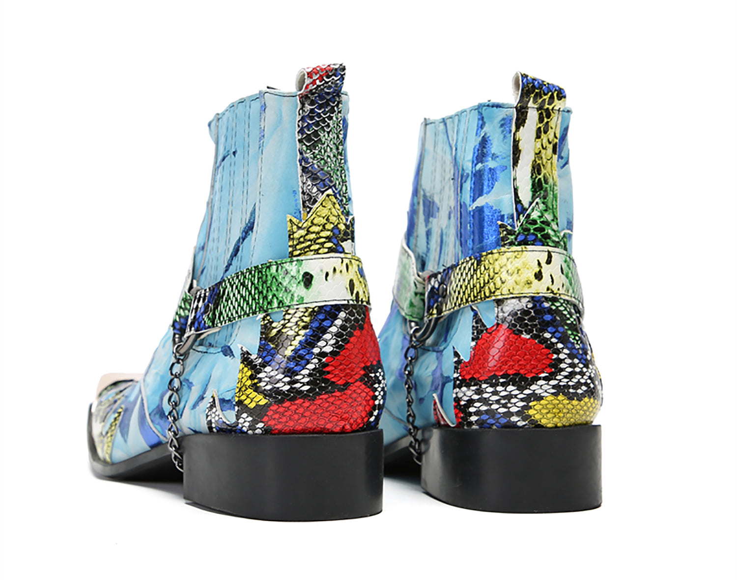 Botas vaqueras con cadena y puntera cuadrada de metal para hombre