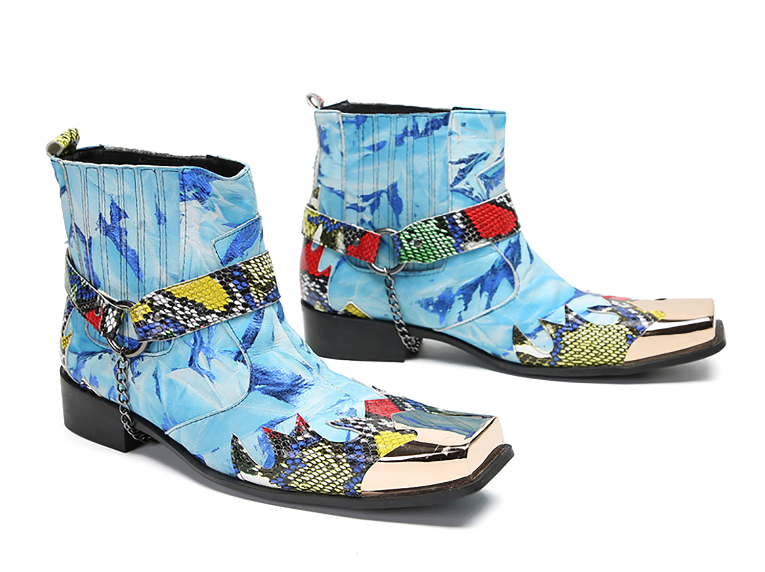 Botas vaqueras con cadena y puntera cuadrada de metal para hombre