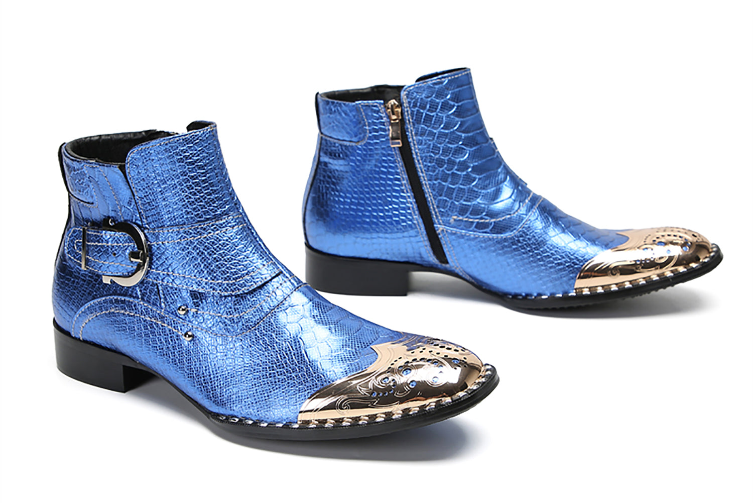 Botas vaqueras con botones y punta de metal para hombre