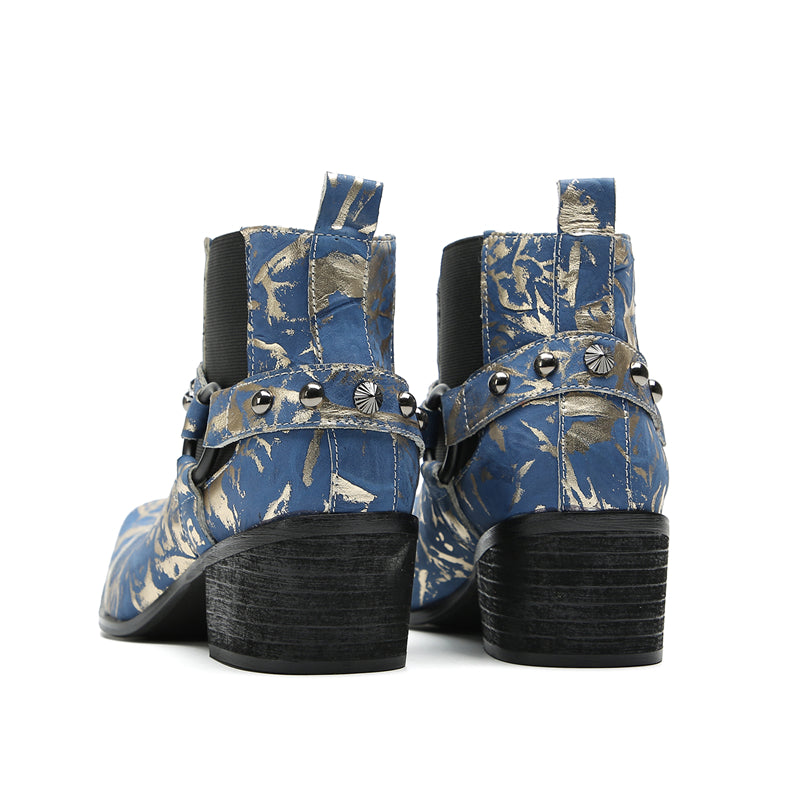Men's Fashion Buttons Beaded Western Chelsea Boots