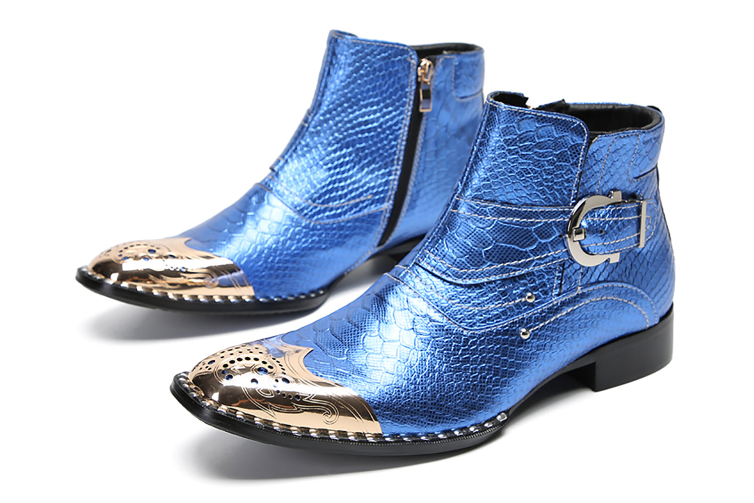 Botas vaqueras con botones y punta de metal para hombre