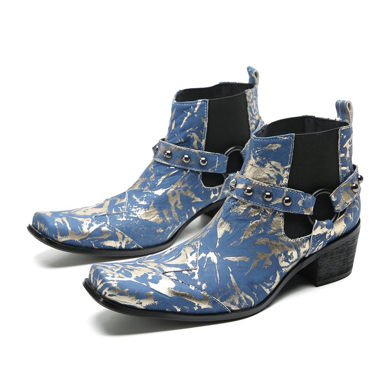 Men's Fashion Buttons Beaded Western Chelsea Boots