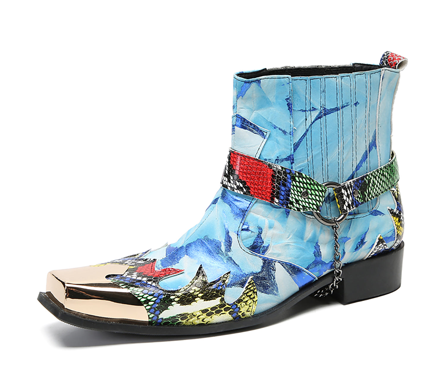 Botas vaqueras con cadena y puntera cuadrada de metal para hombre