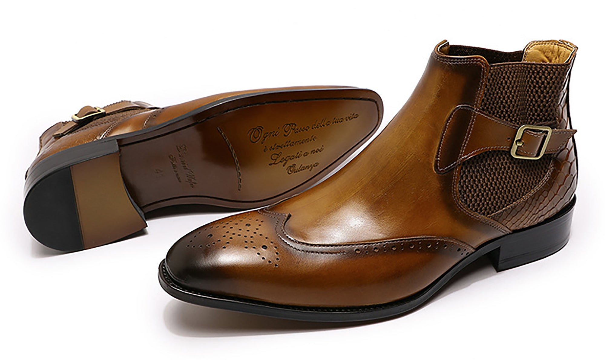 Men's Handmade Buckle Wingtips Brogues Chelsea