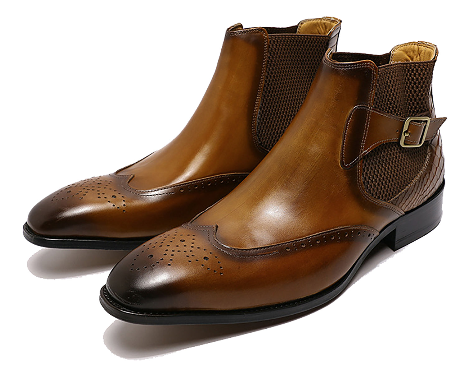 Men's Handmade Buckle Wingtips Brogues Chelsea