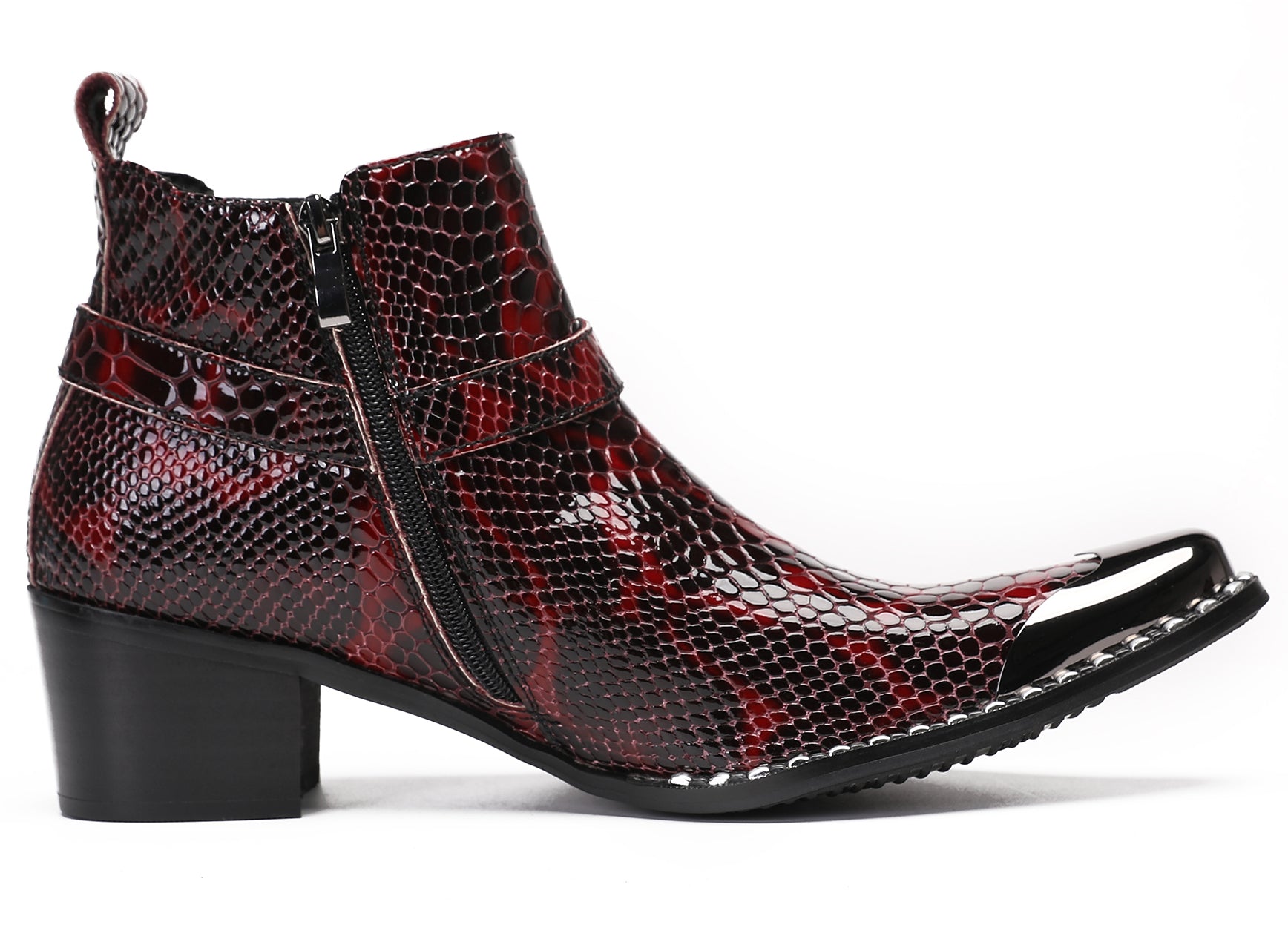 Mens Casual Snakeskin Texture Meatal Tip Toe Western Boots