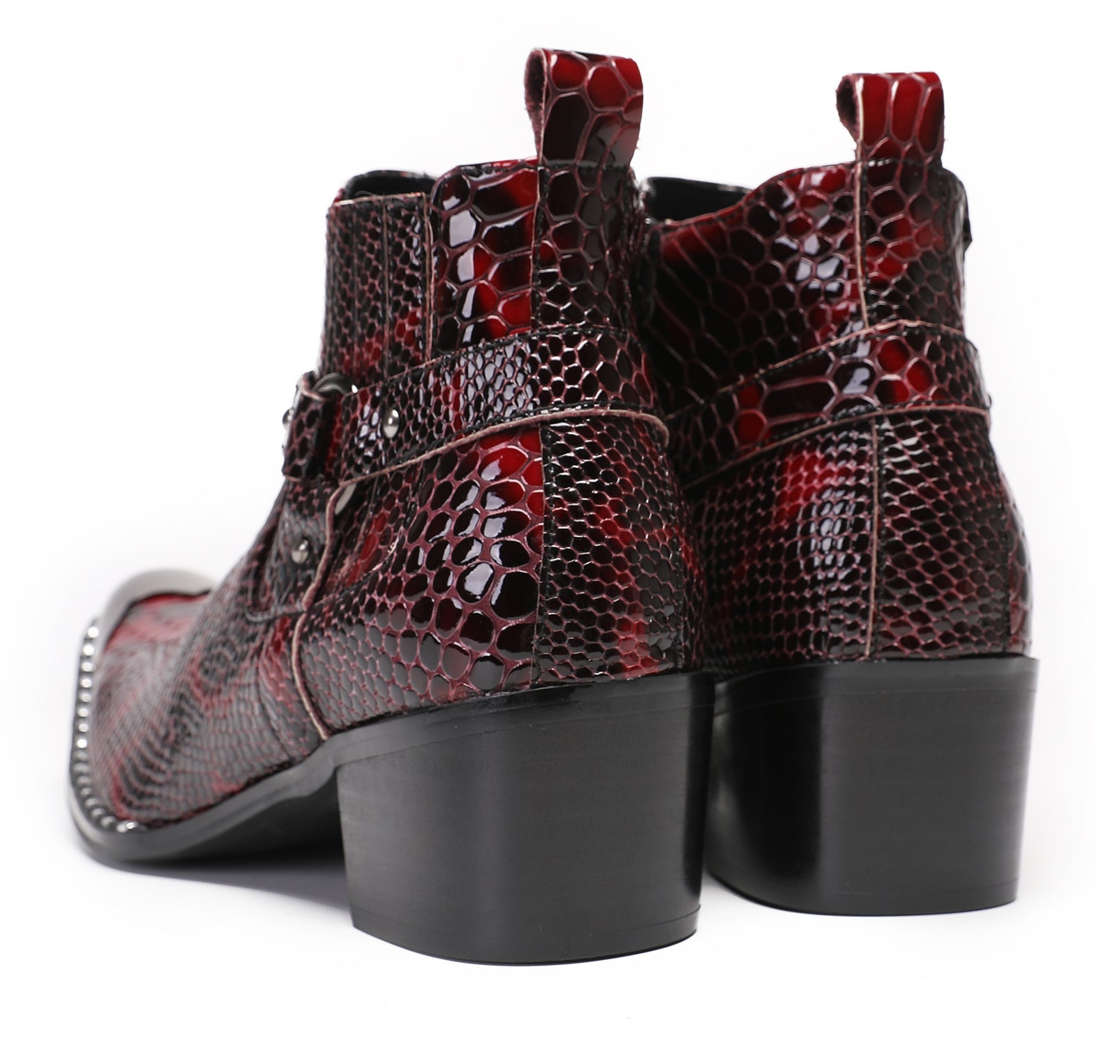 Mens Casual Snakeskin Texture Meatal Tip Toe Western Boots
