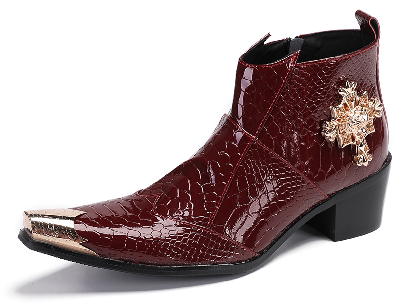 Mens Snakeskin Pattern Zipper Rap Western Boots