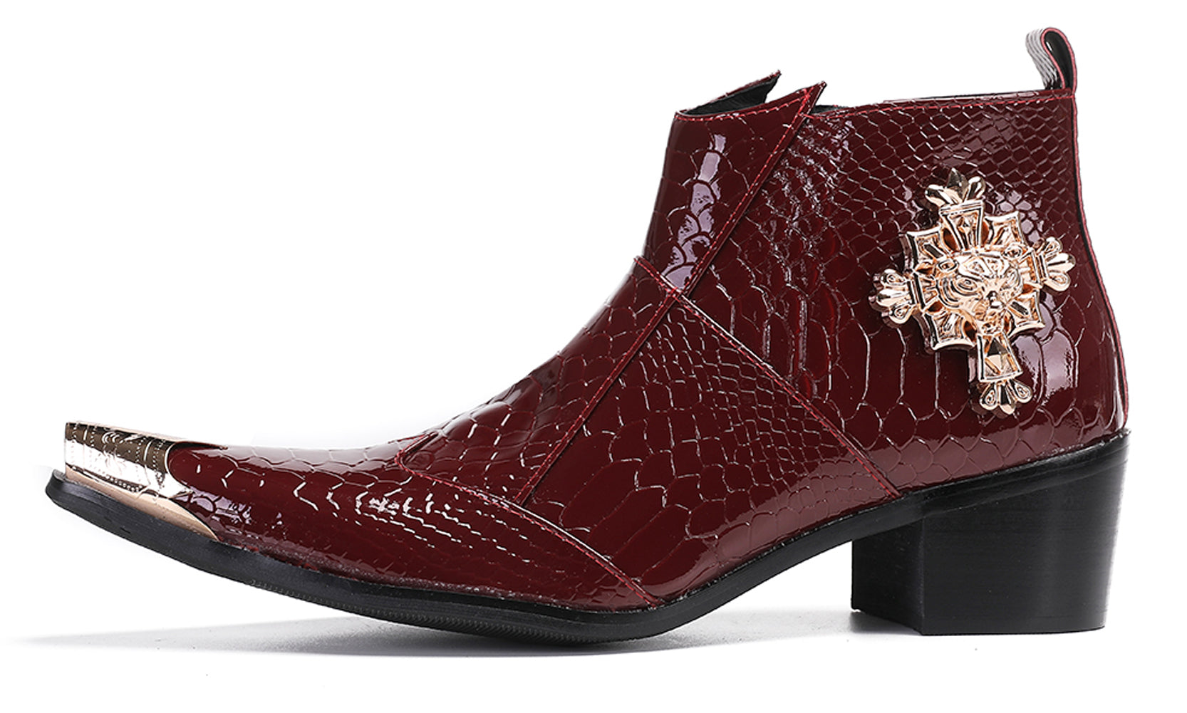 Mens Snakeskin Pattern Zipper Rap Western Boots