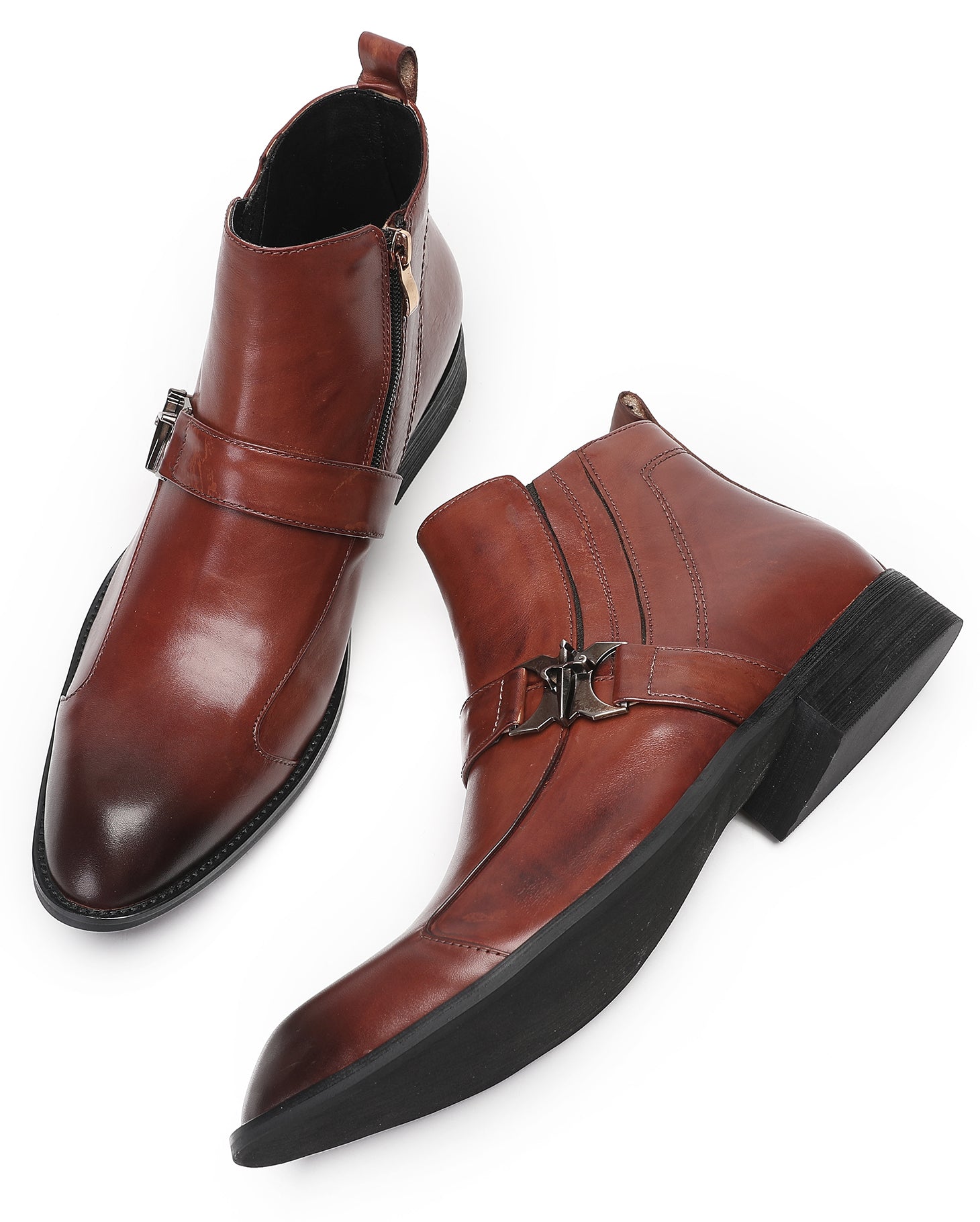 Mens Zipper Buckles Casual Ankle Boots