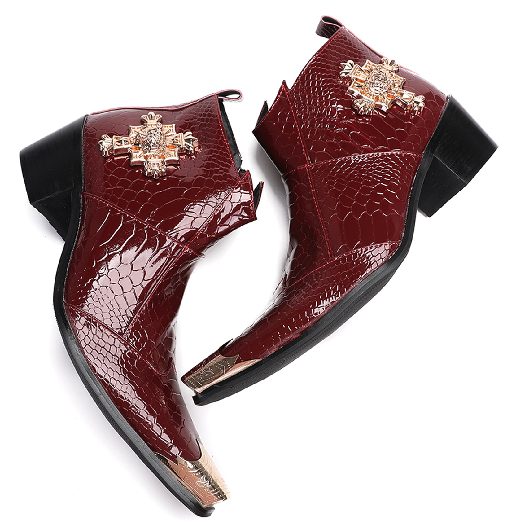 Mens Snakeskin Pattern Zipper Rap Western Boots