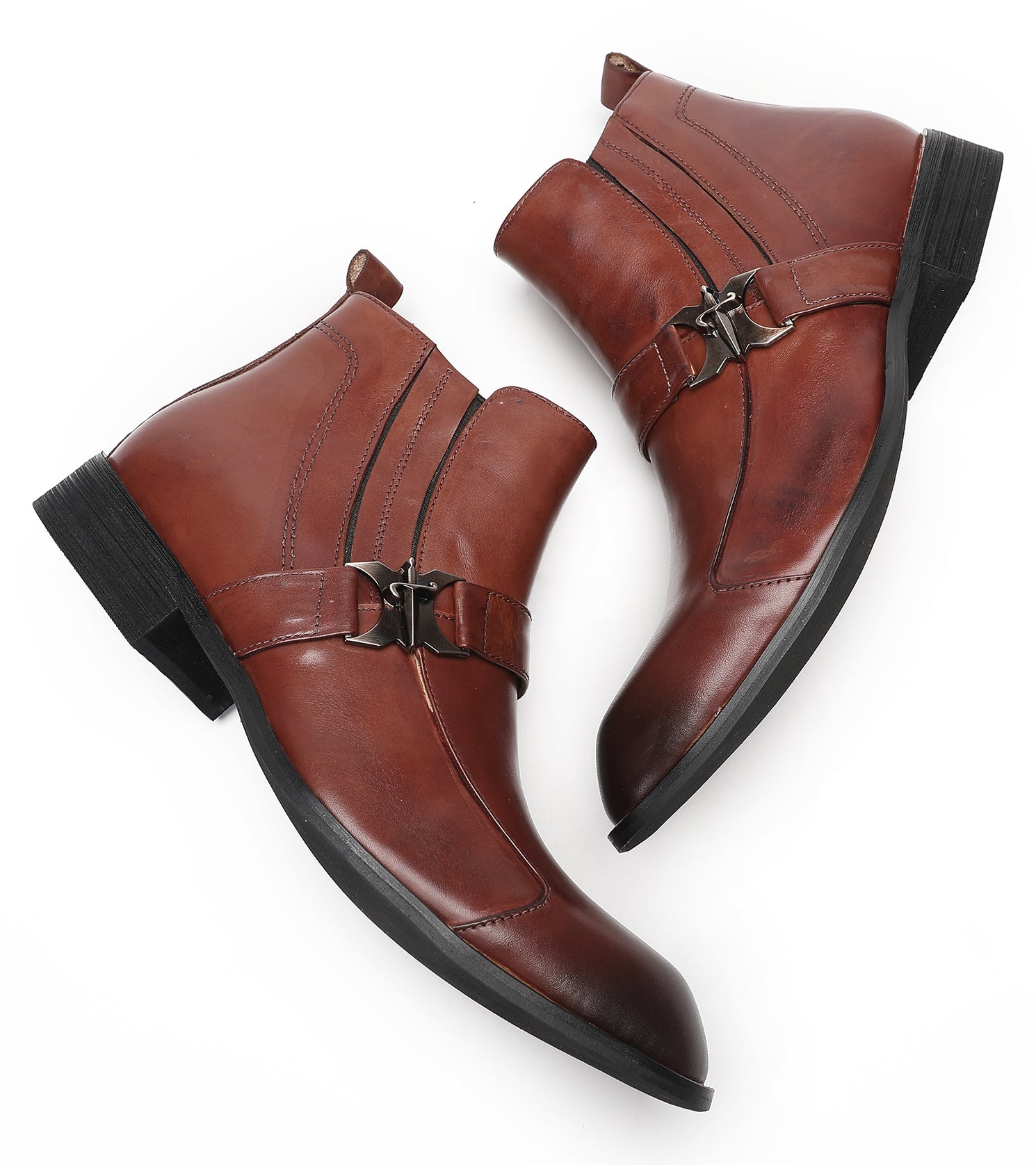 Mens Zipper Buckles Casual Ankle Boots