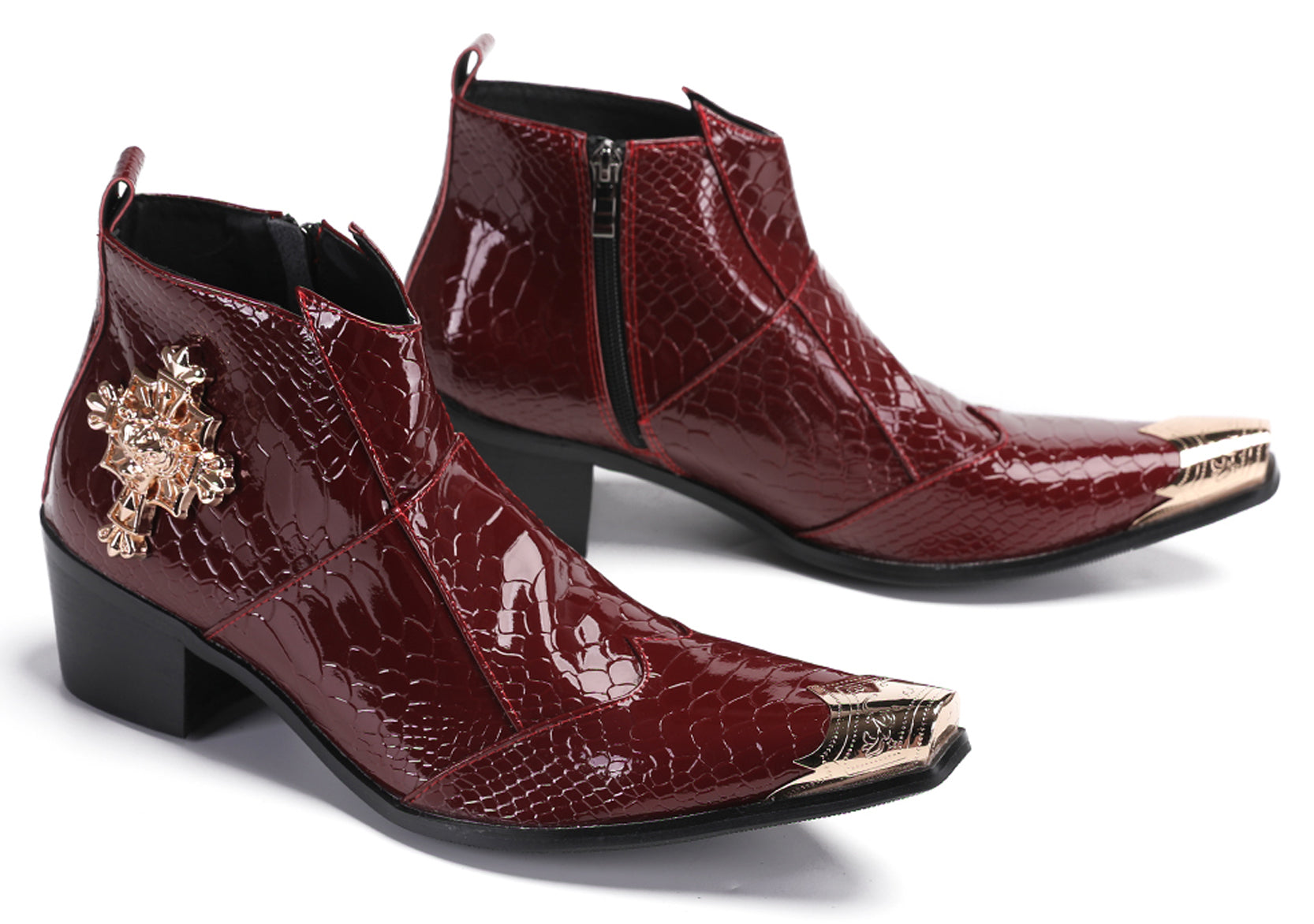 Mens Snakeskin Pattern Zipper Rap Western Boots