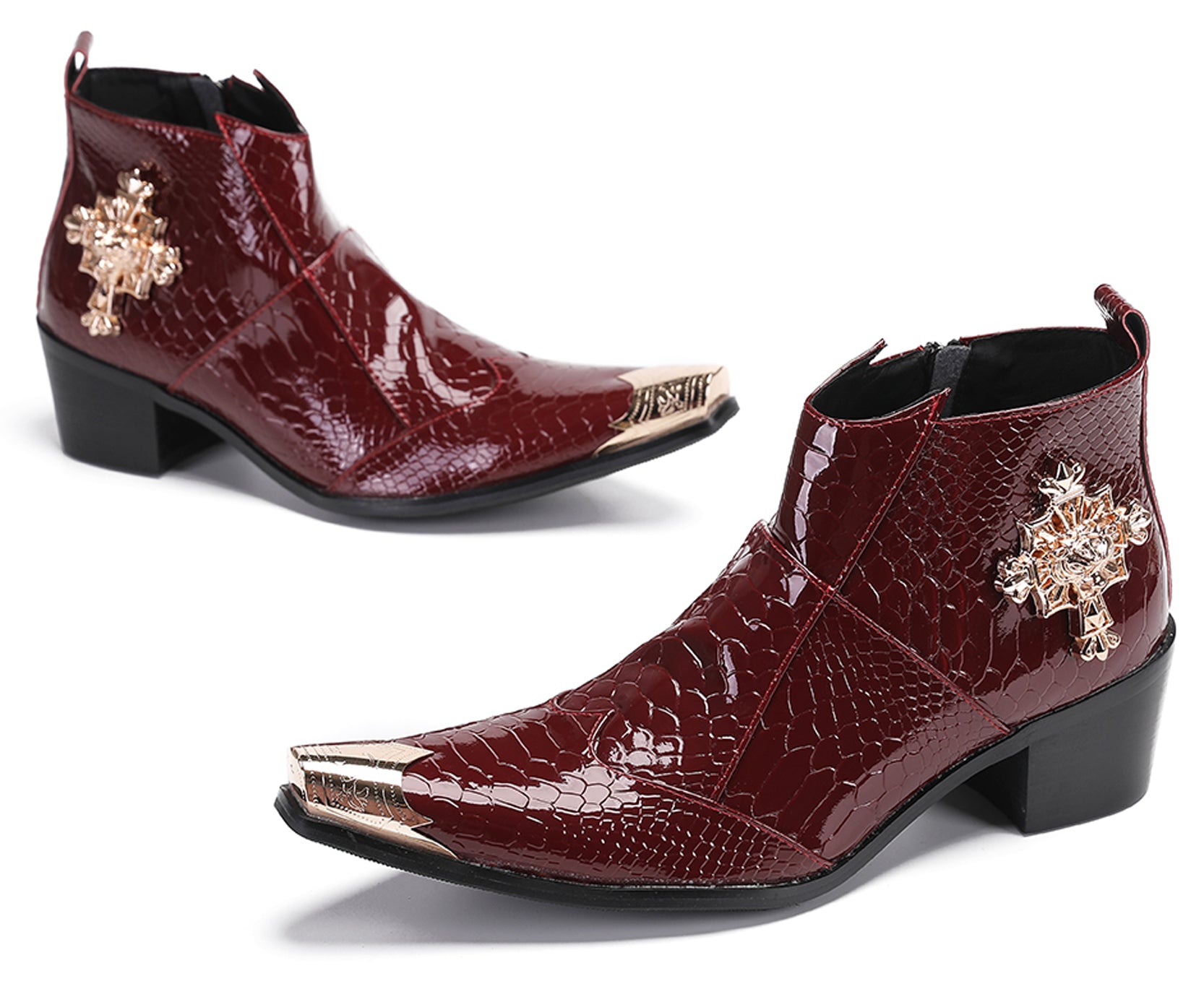 Mens Snakeskin Pattern Zipper Rap Western Boots